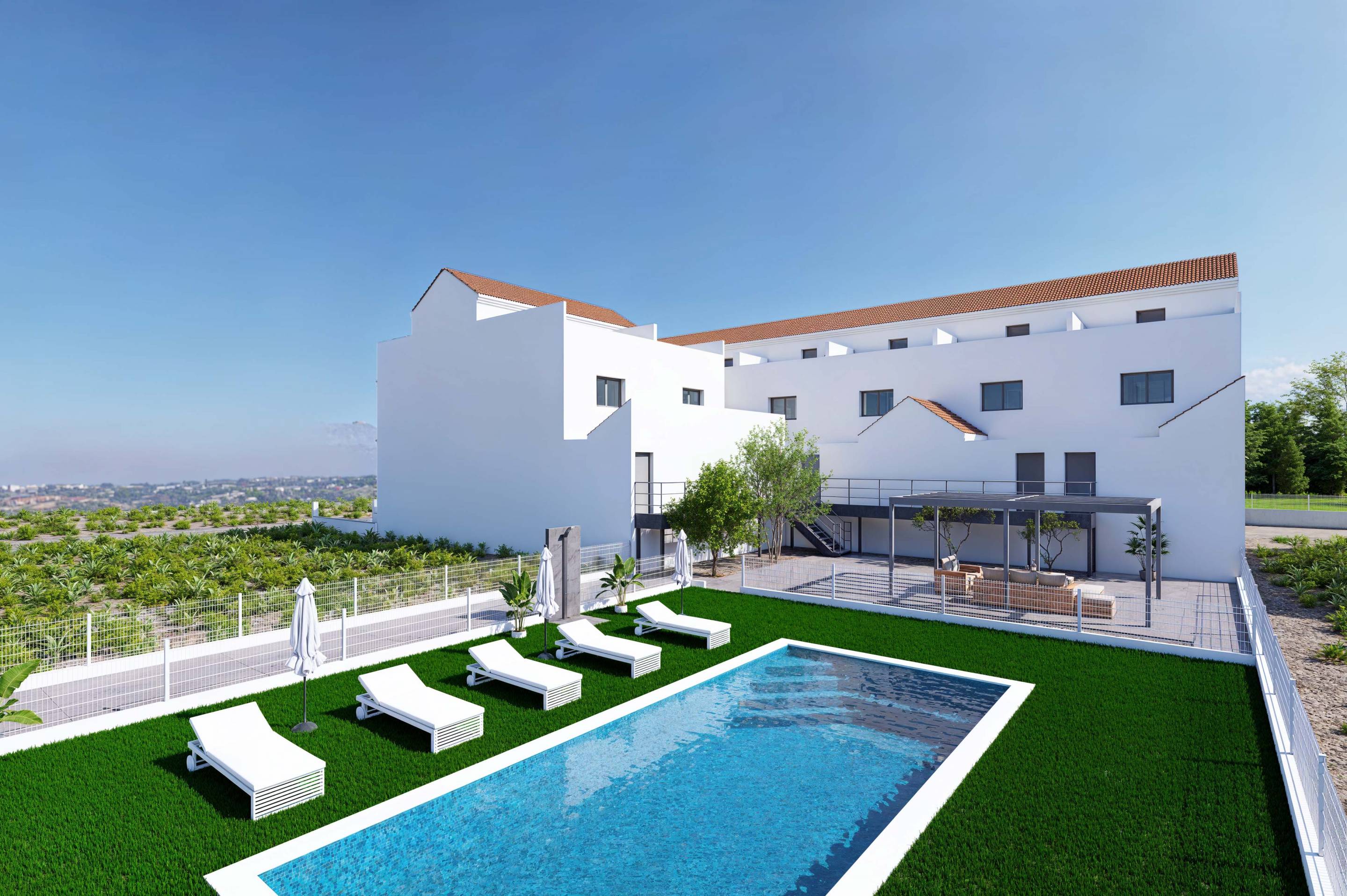 Ground-floor layout and access, new-build townhouse, Rafal, Alicante