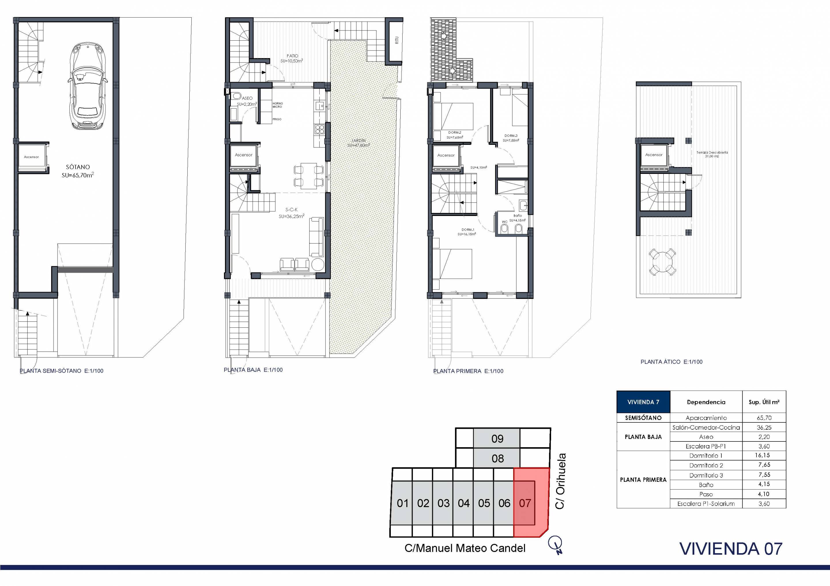 Floor plan of 3-bedroom new-build townhouse, Rafal, Alicante
