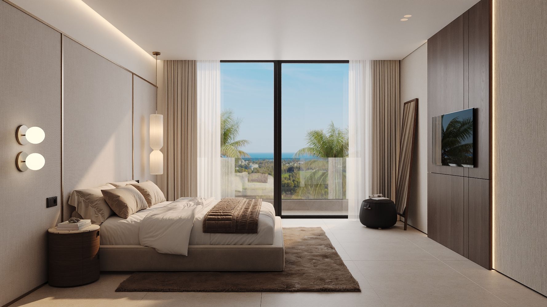 Rooftop terrace viewed from inside top-floor penthouse, Nueva Milla De Oro, Estepona
