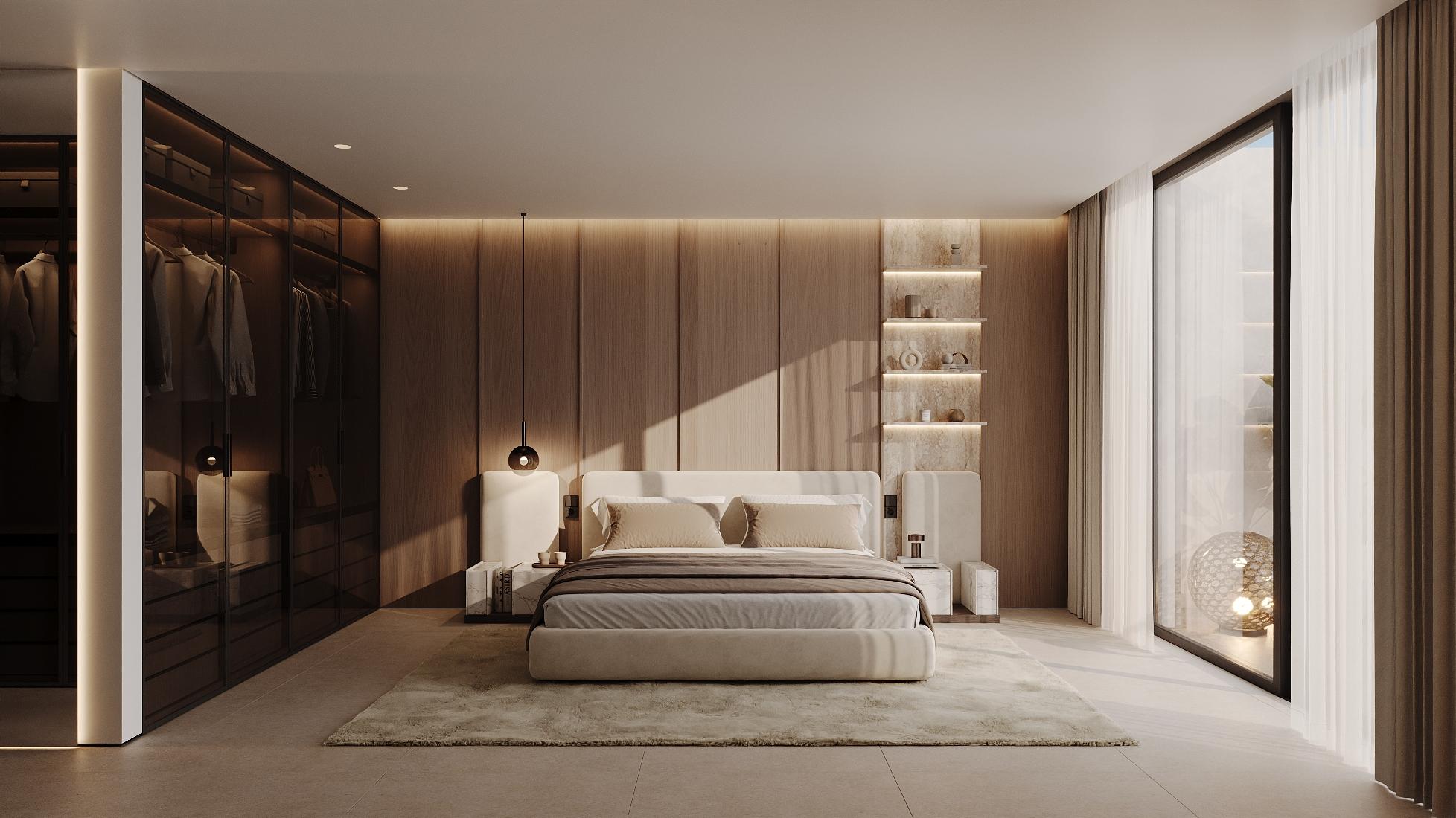 CGI interior render of living area in new-build penthouse, Nueva Milla De Oro