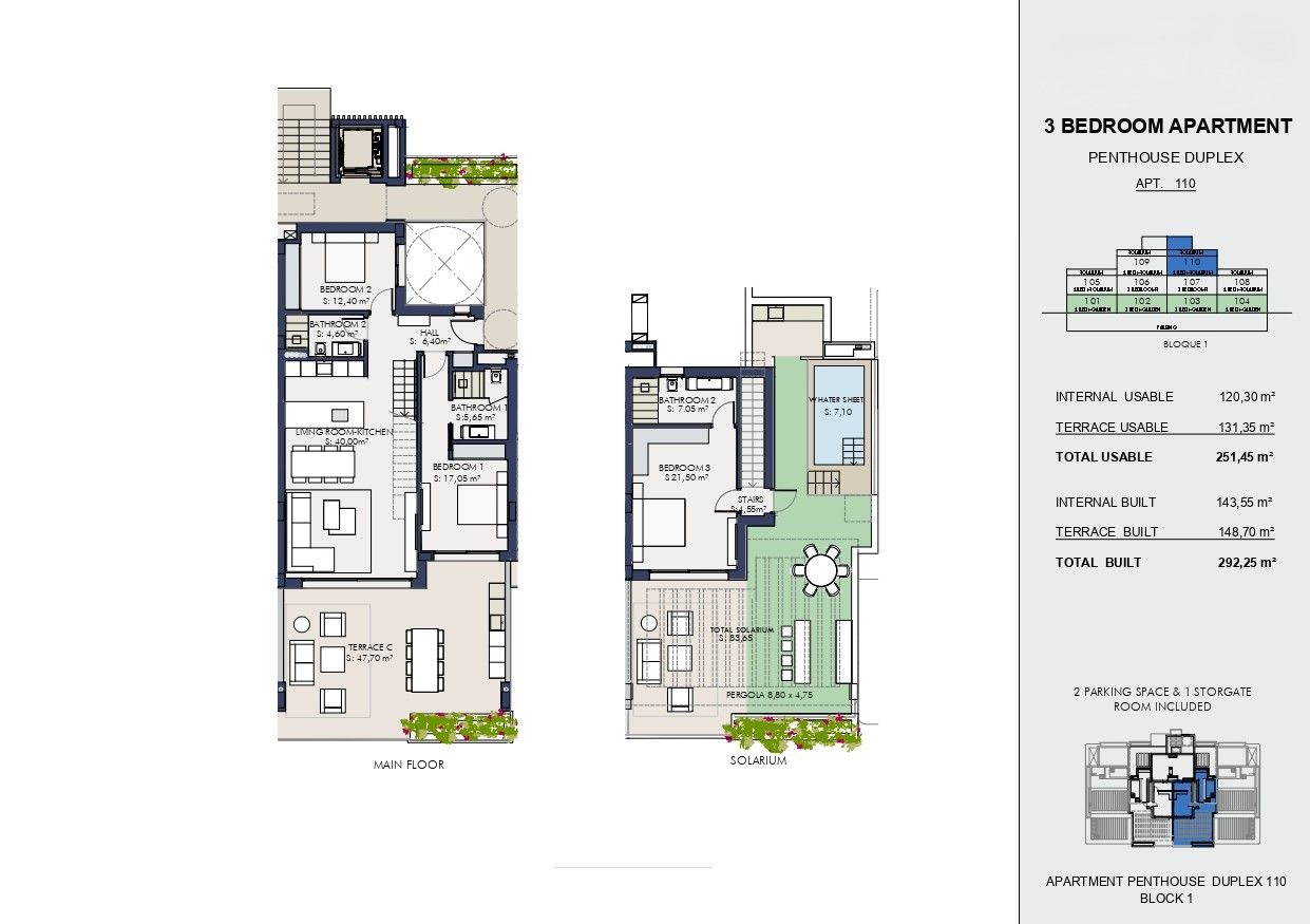 Floor plan of 3-bedroom duplex penthouse in Nueva Milla De Oro, Estepona