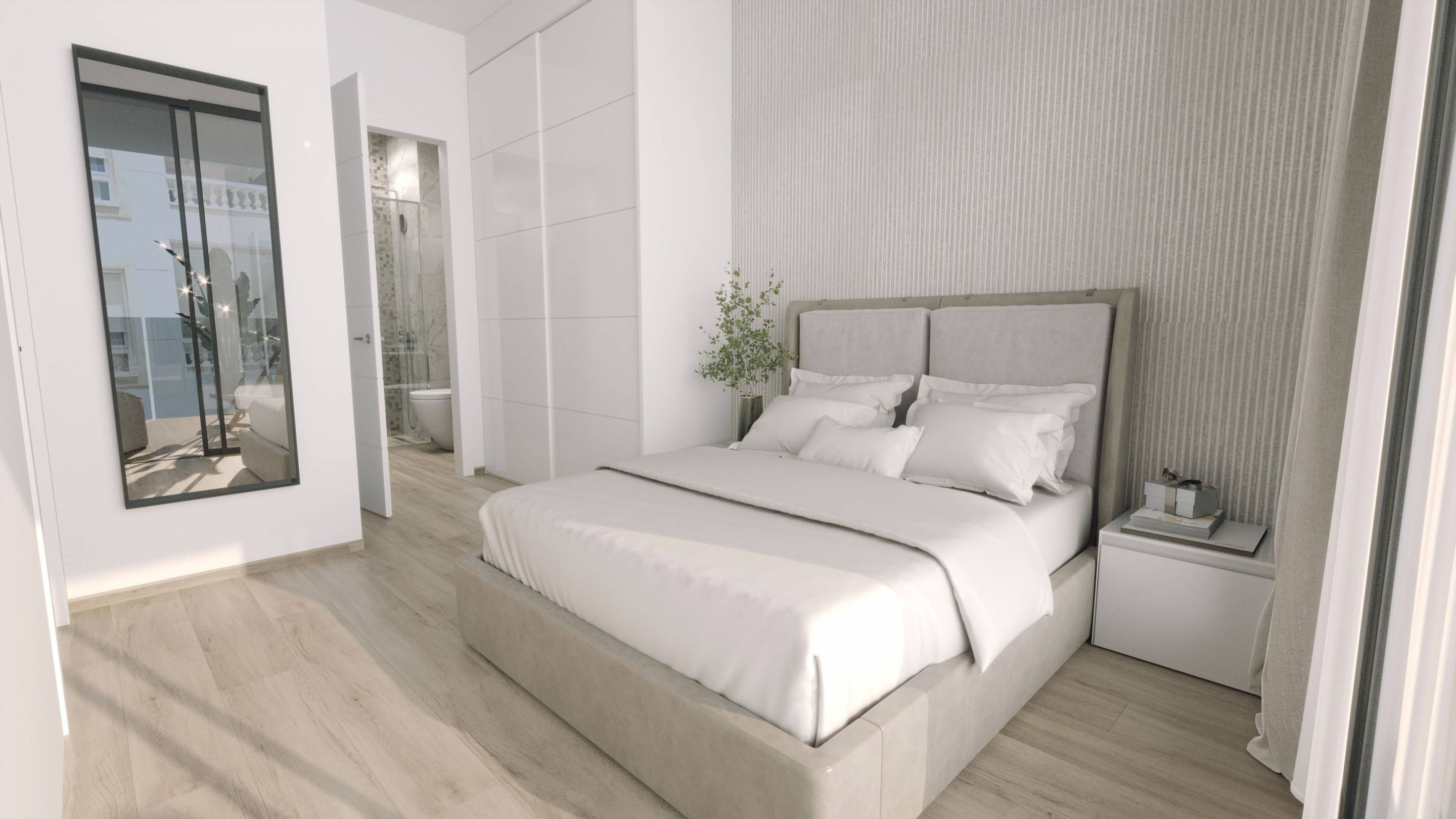 Bedroom with neutral decor in 1st-floor new-build apartment, Torrevieja