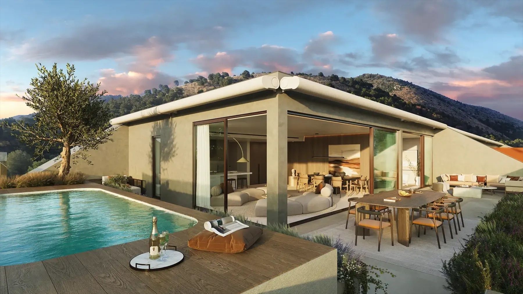 Communal pool at new-build villa development in El Higuerón, Fuengirola