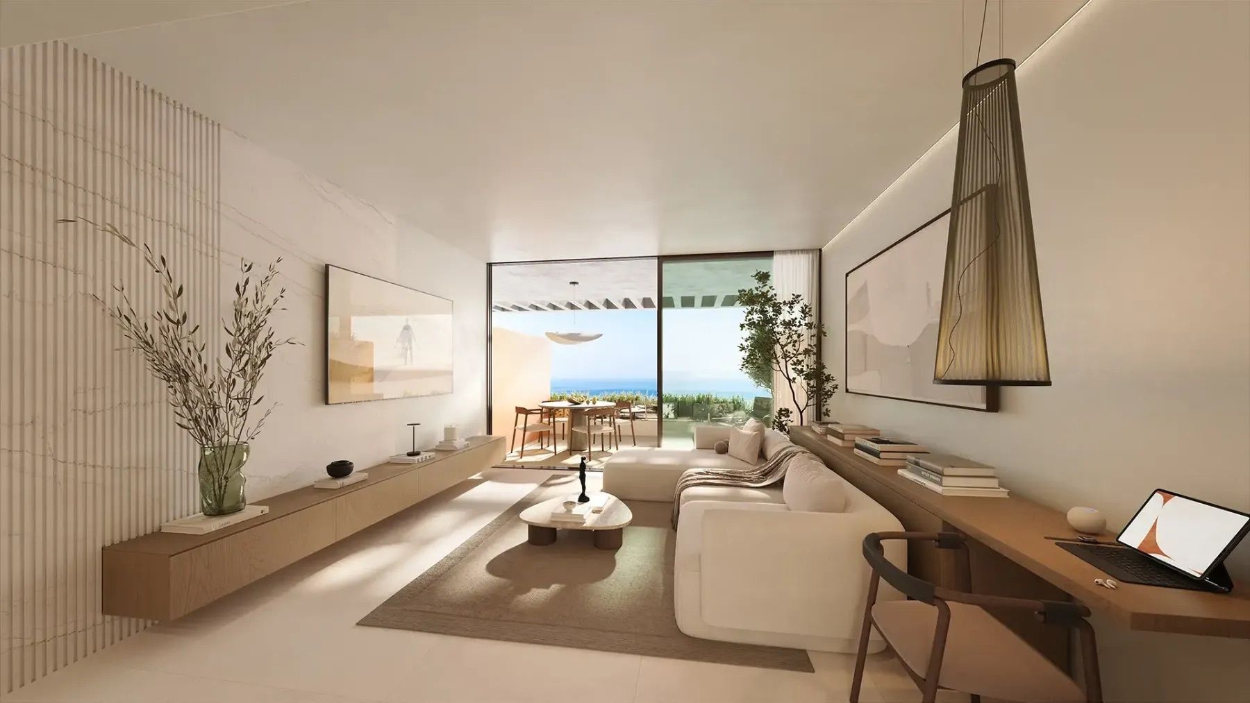 White fitted kitchen with integrated appliances in ground-floor new-build villa, El Higuerón, Fuengirola