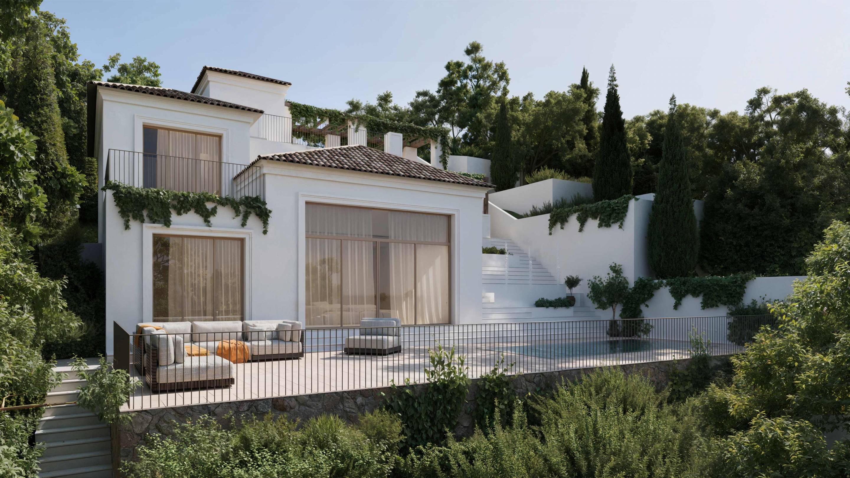 Outdoor seating area in garden of 4-bedroom villa, Hacienda Elviria