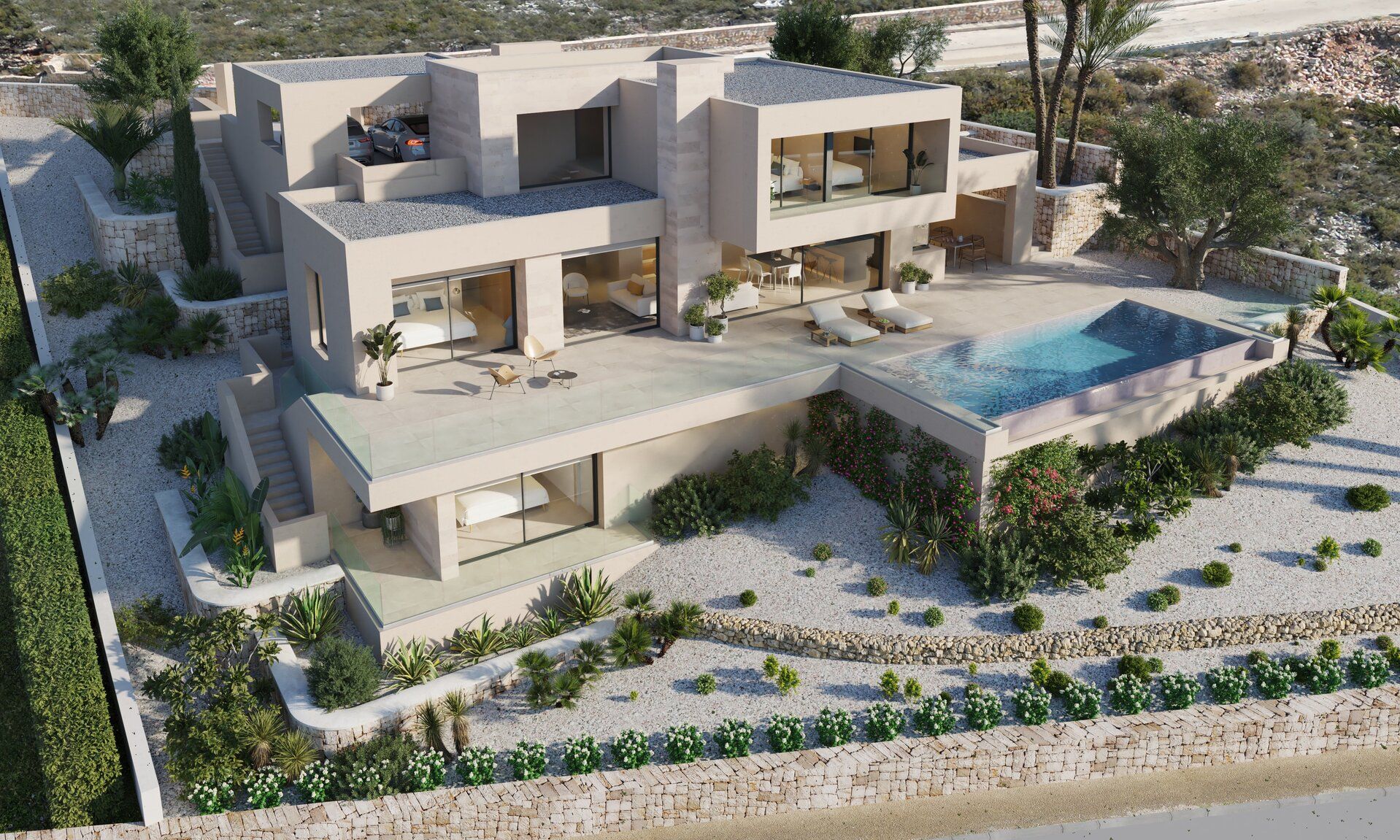 Sea views from terrace of new-build villa in Cumbre del Sol, Benitachell