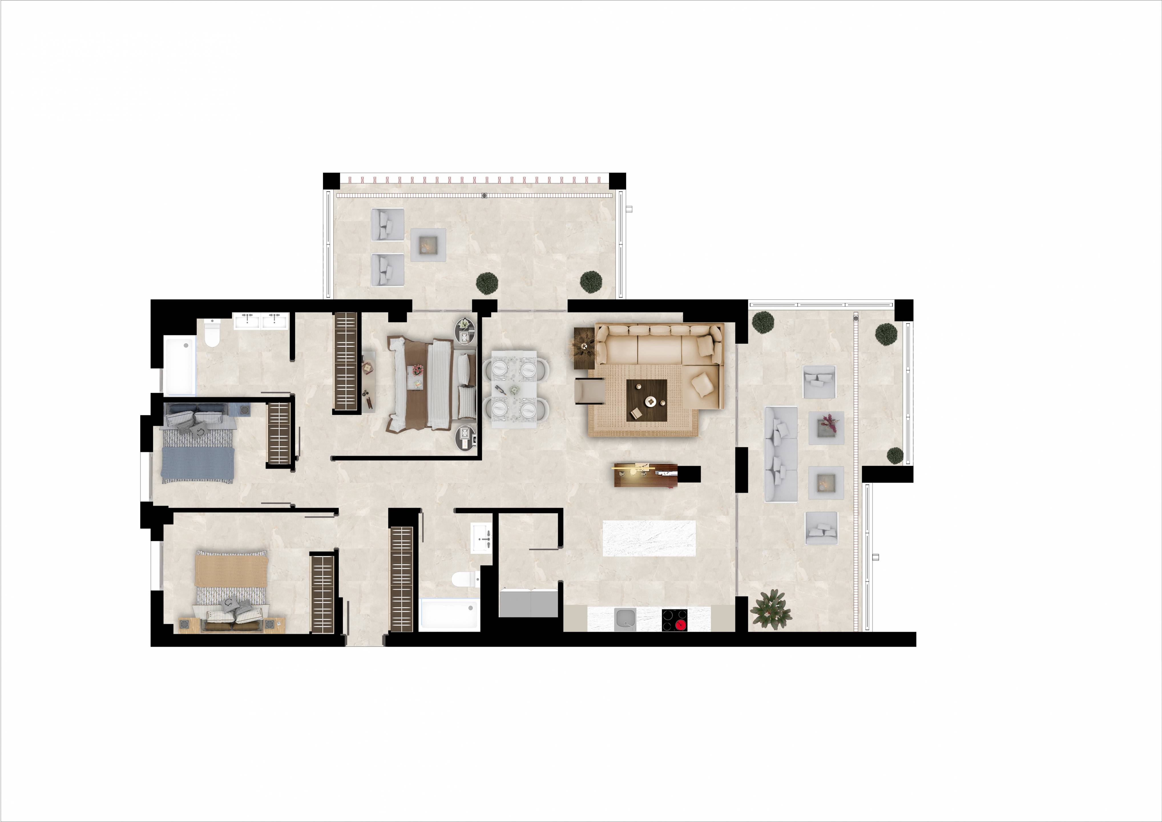 Floor plan of 3-bedroom apartment in El Paraíso, Benahavis