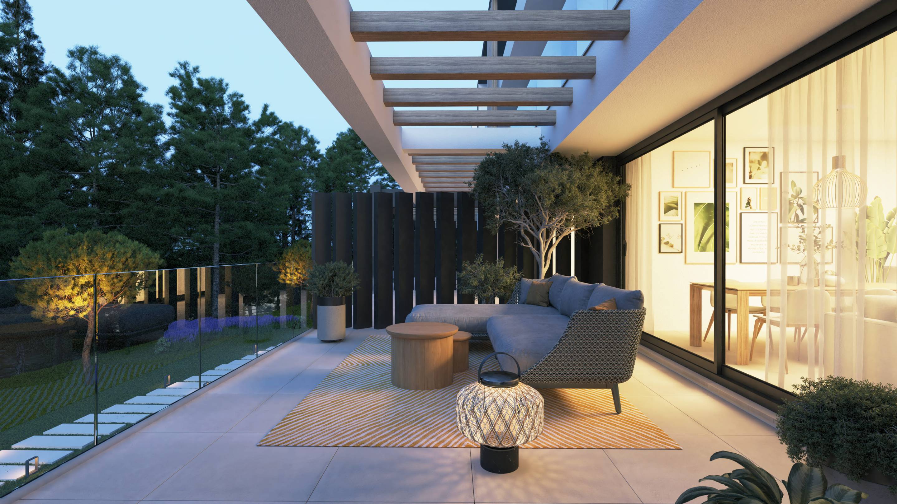 Street-level exterior view of new-build townhouses, Calaburra
