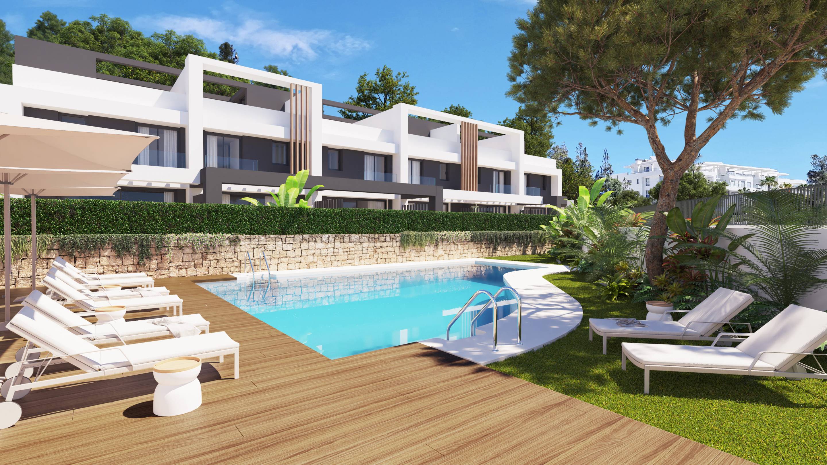 Pool area with surrounding terrace, Calaburra development
