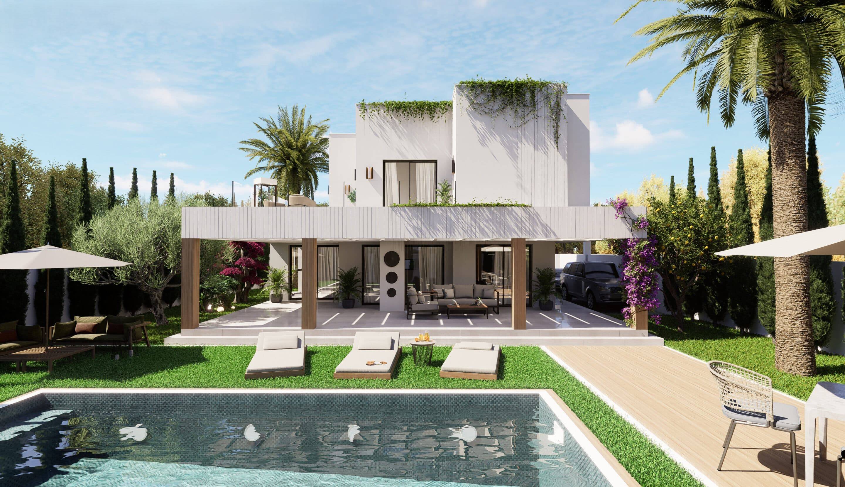 Open-plan living and dining area with porcelain tile flooring in new-build villa, Doña Pepa, Rojales
