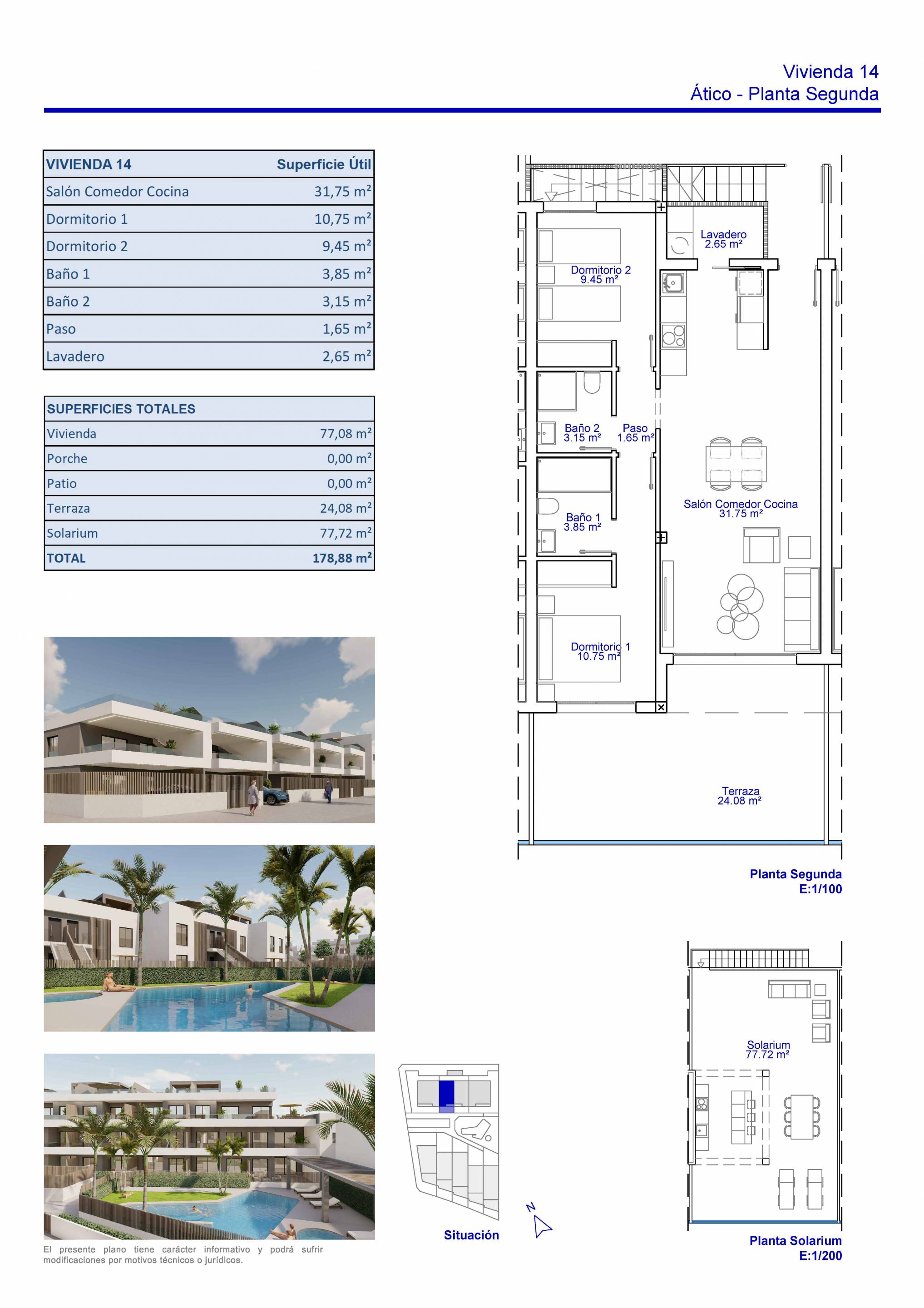 Floor plan of 2-bedroom new-build penthouse, Zona Pueblo, Pilar De La Horadada