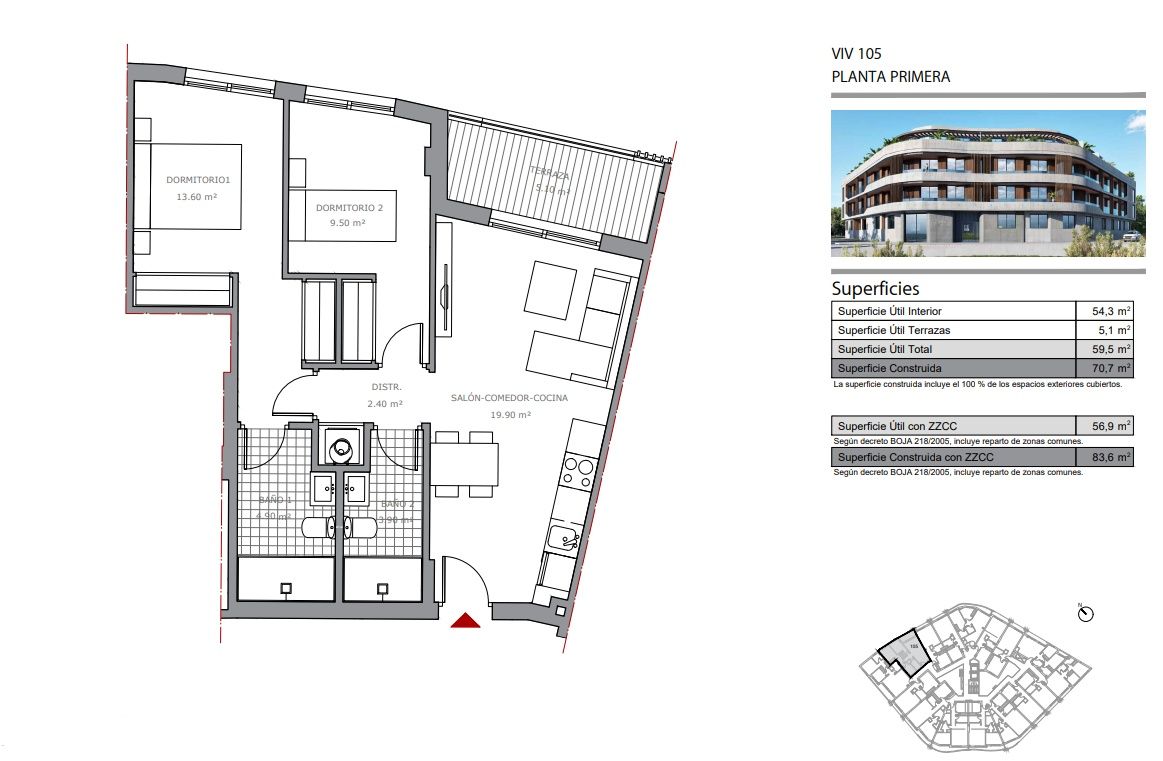 Overview of development showing communal pool and residential blocks, Las Cañadas