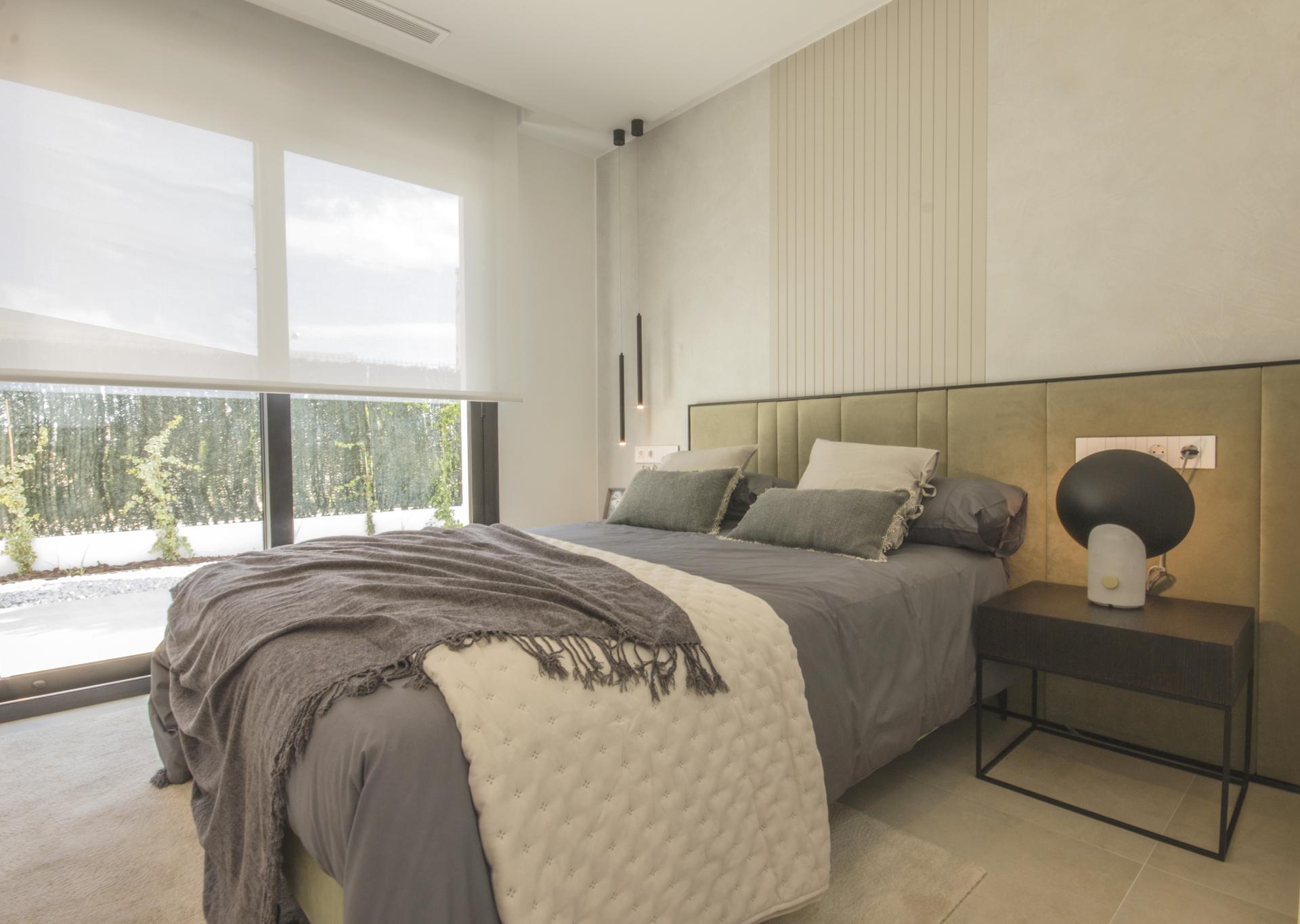 Living room with ceramic tile flooring and large windows, La Marquesa villa