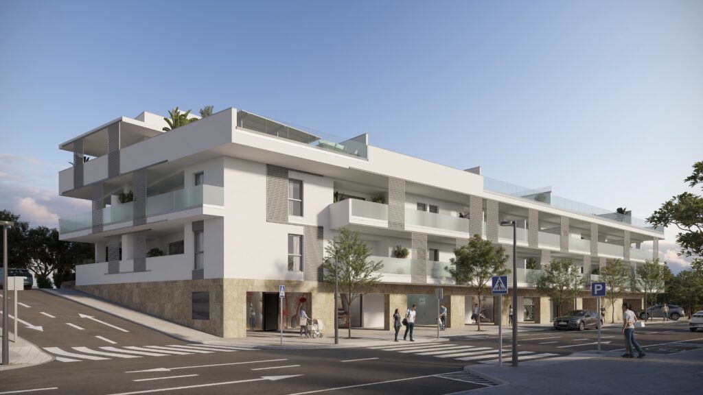 Communal pool area in new-build development, San Pedro Pueblo, San Pedro de Alcantara