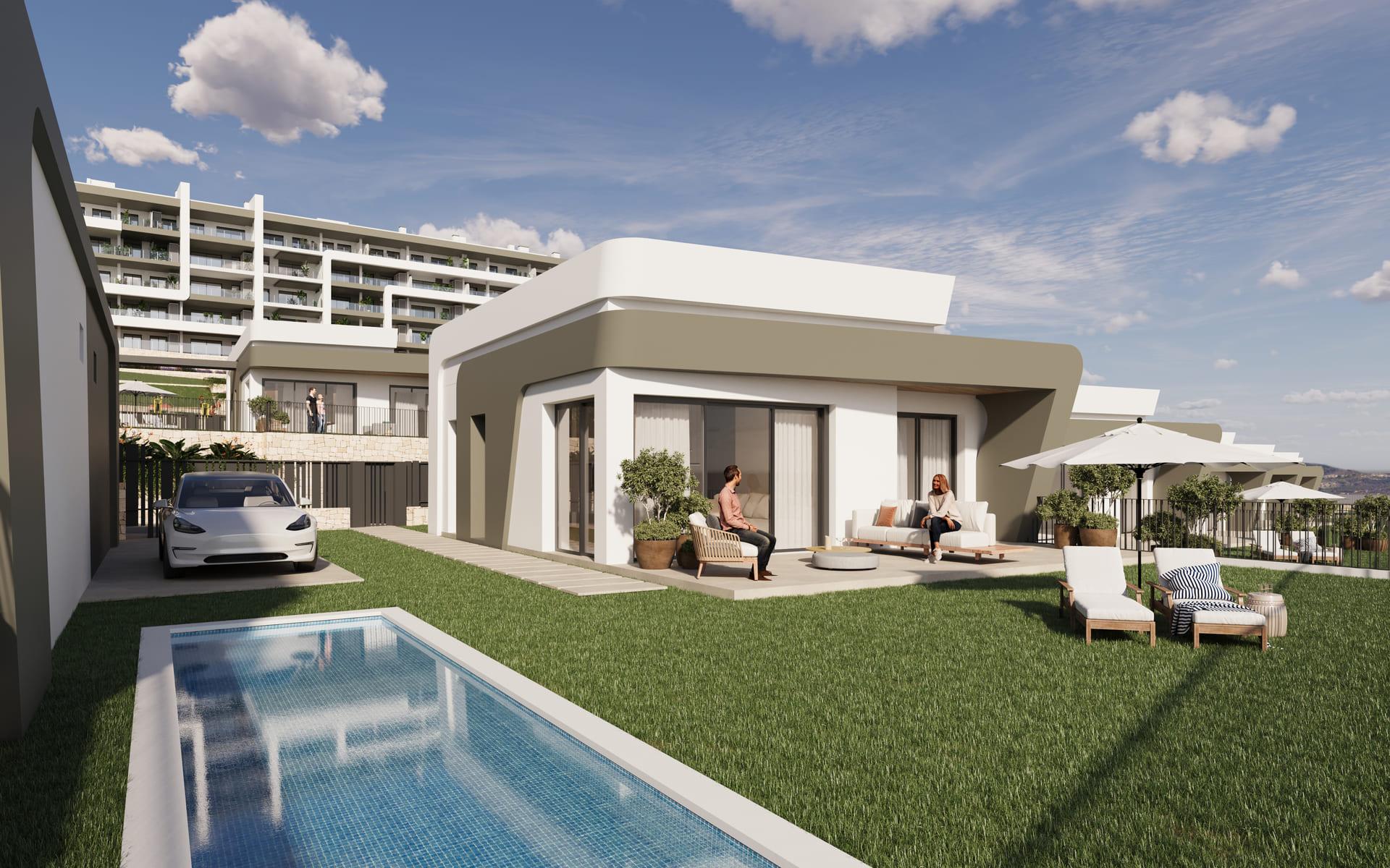 Open-plan living and dining area in first-floor apartment, Bonalba-Cotoveta