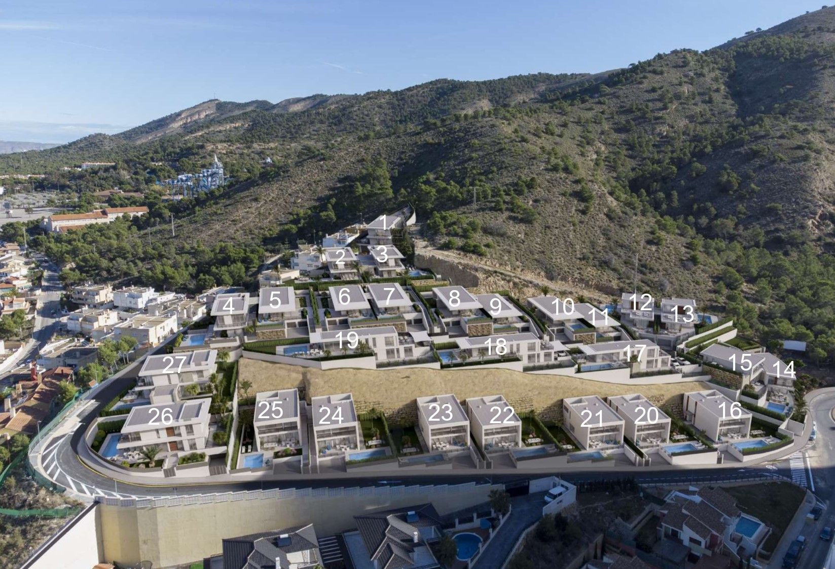 Elevated exterior view of villa plot in Rincón de Loix, Benidorm