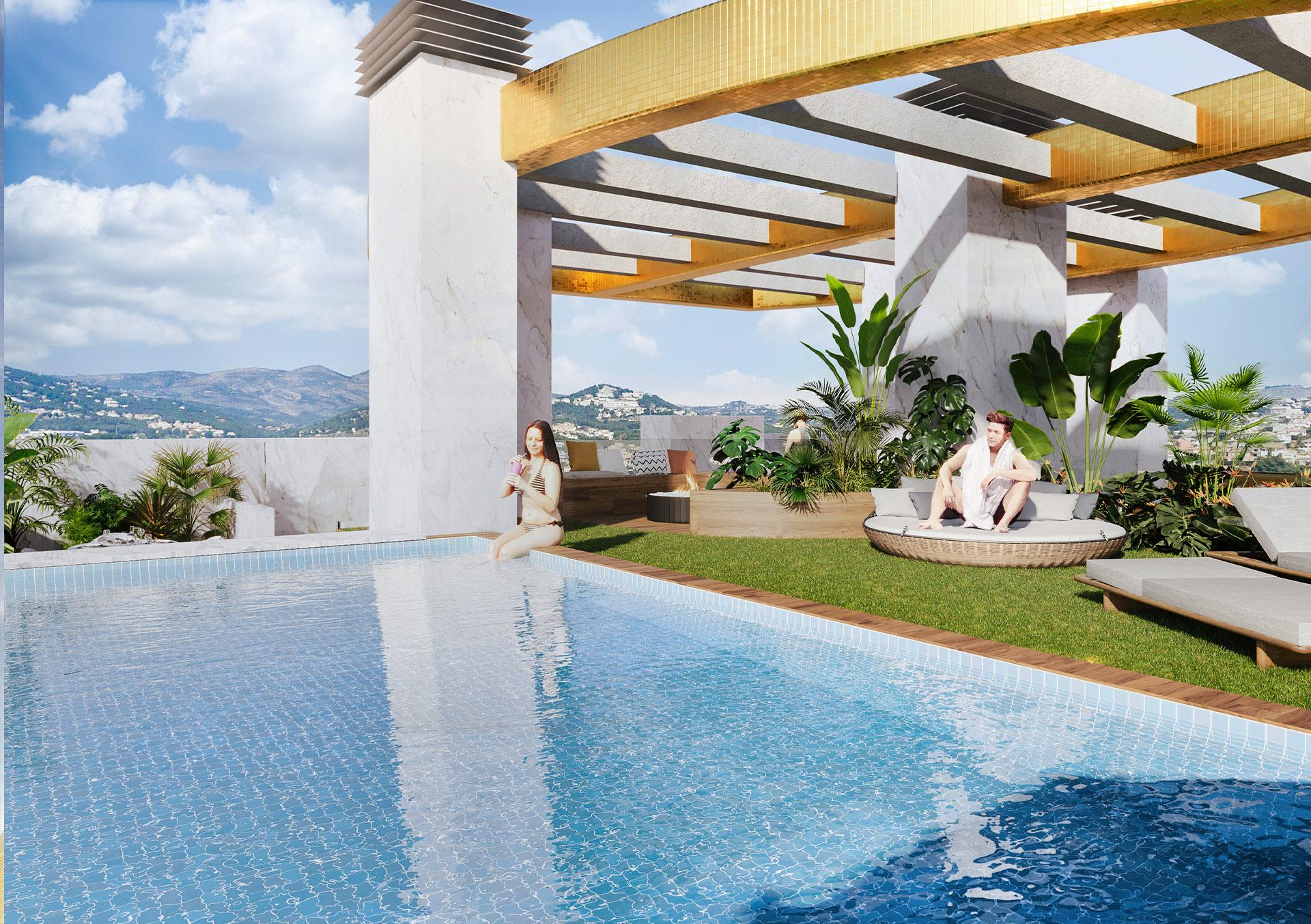 Private terrace with pergola on 14th-floor new-build apartment, Calpe Town