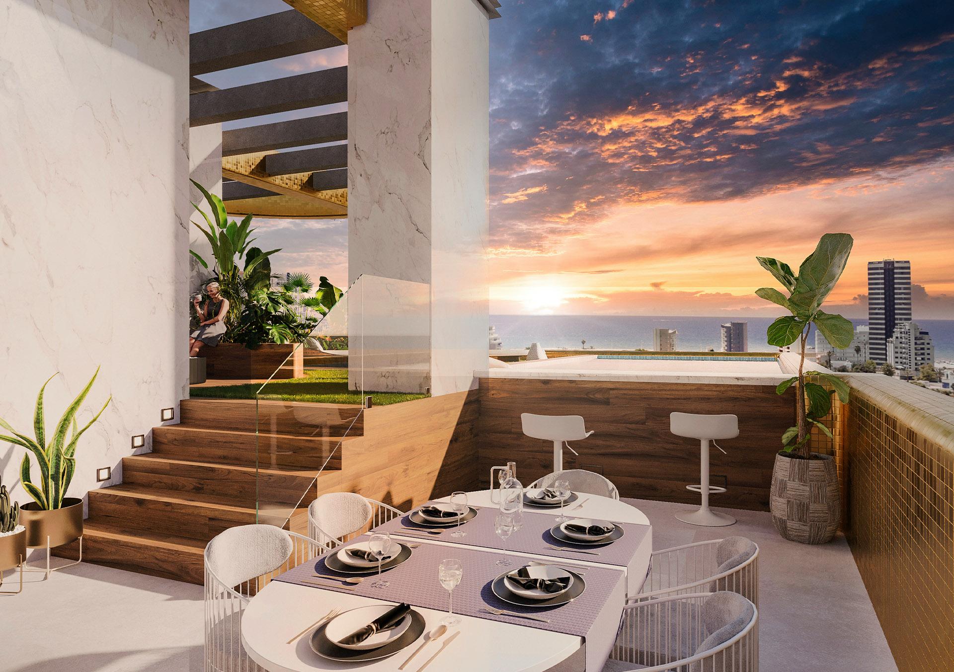 View of the Peñón de Ifach from 14th-floor terrace of new-build apartment, Calpe Town