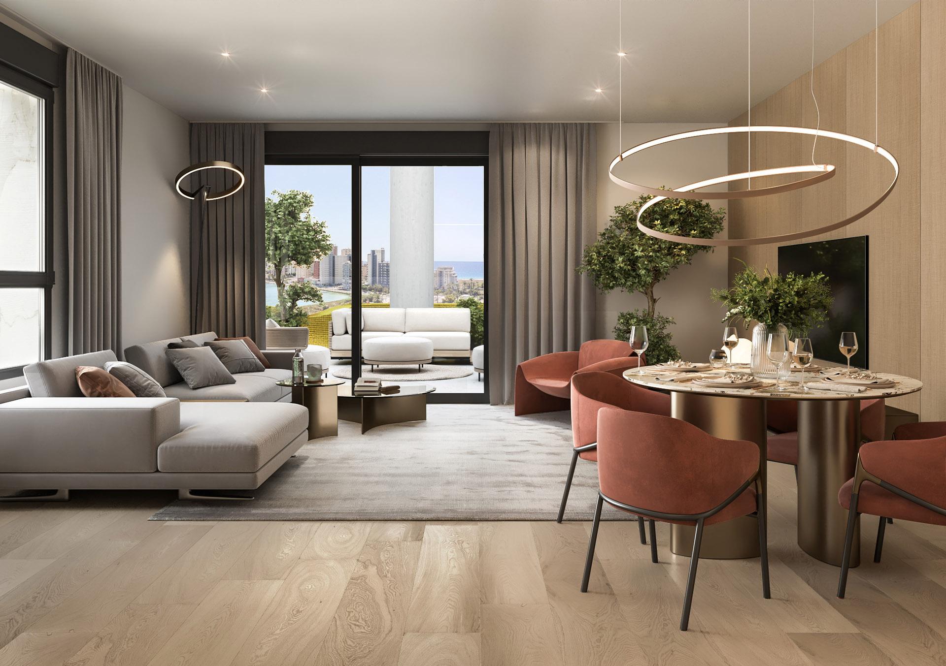 Landscaped communal gardens in new-build residential complex, Calpe Town