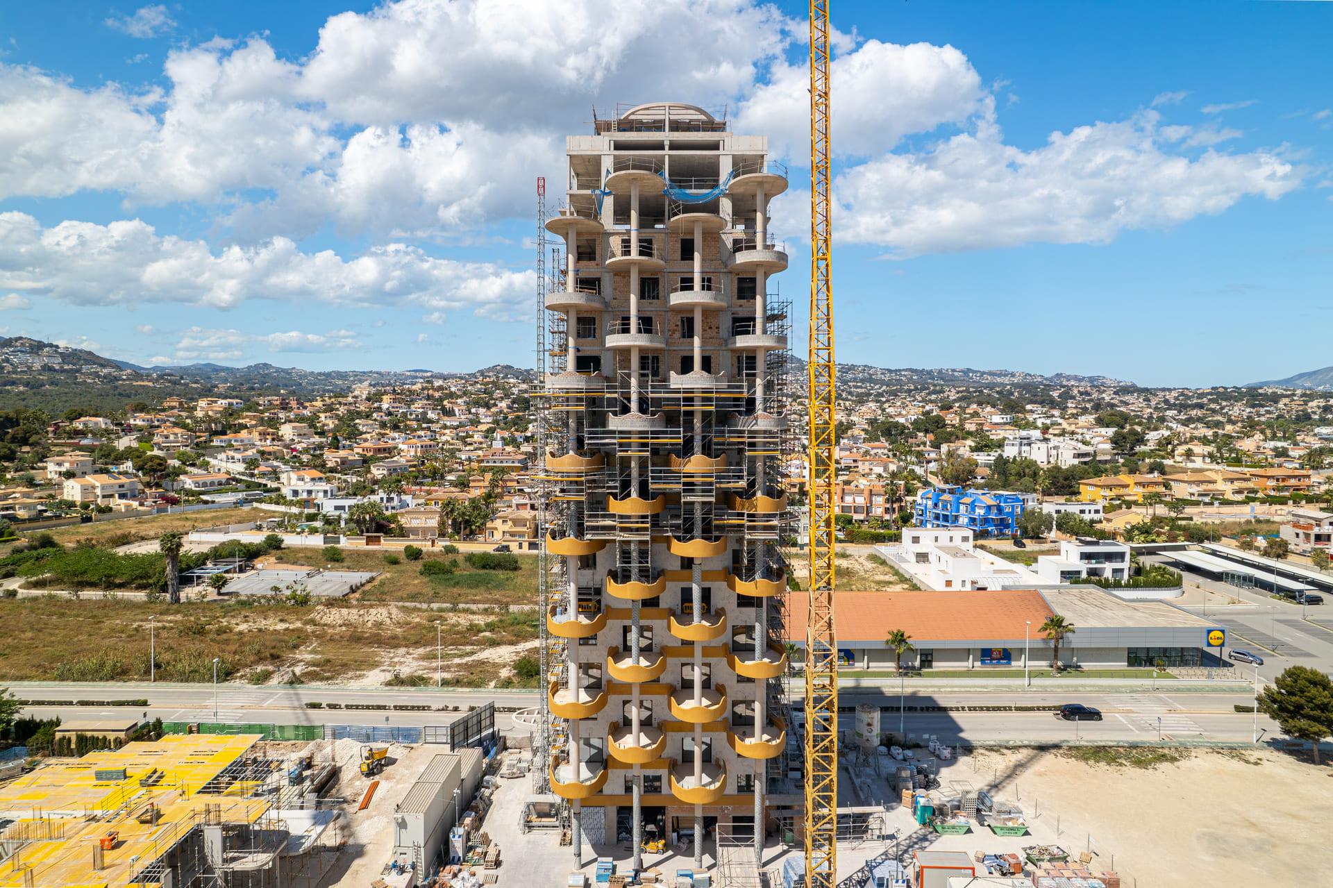 Aerial view showing location of new-build residential complex in Calpe Town