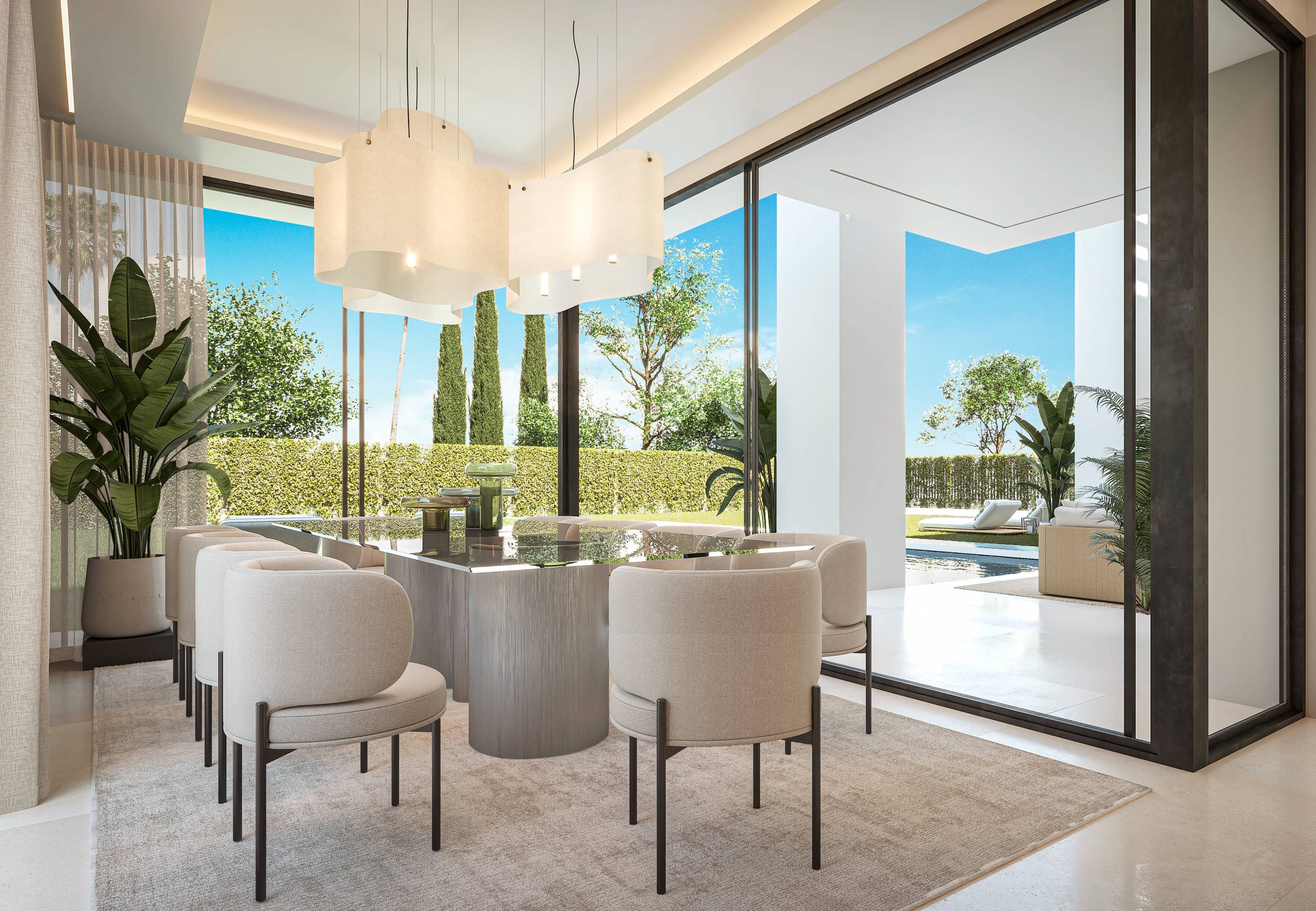 Rear terrace overlooking garden, new-build villa in Whater Gardens