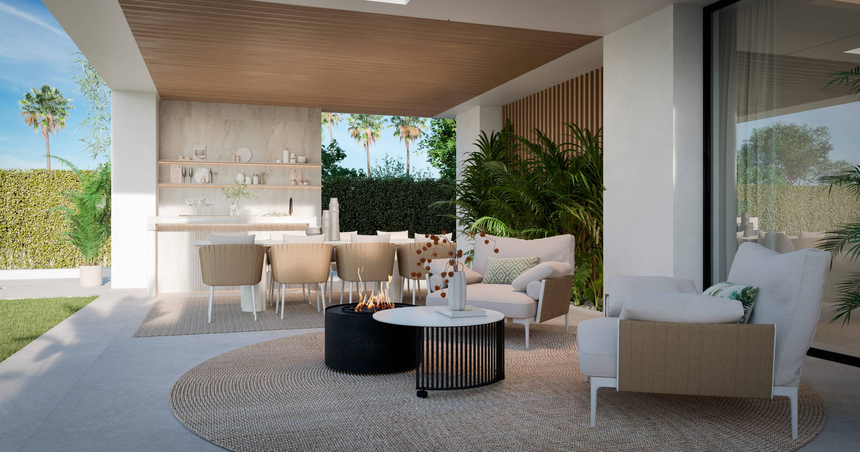 Open-plan dining area with terrace access, villa in Whater Gardens