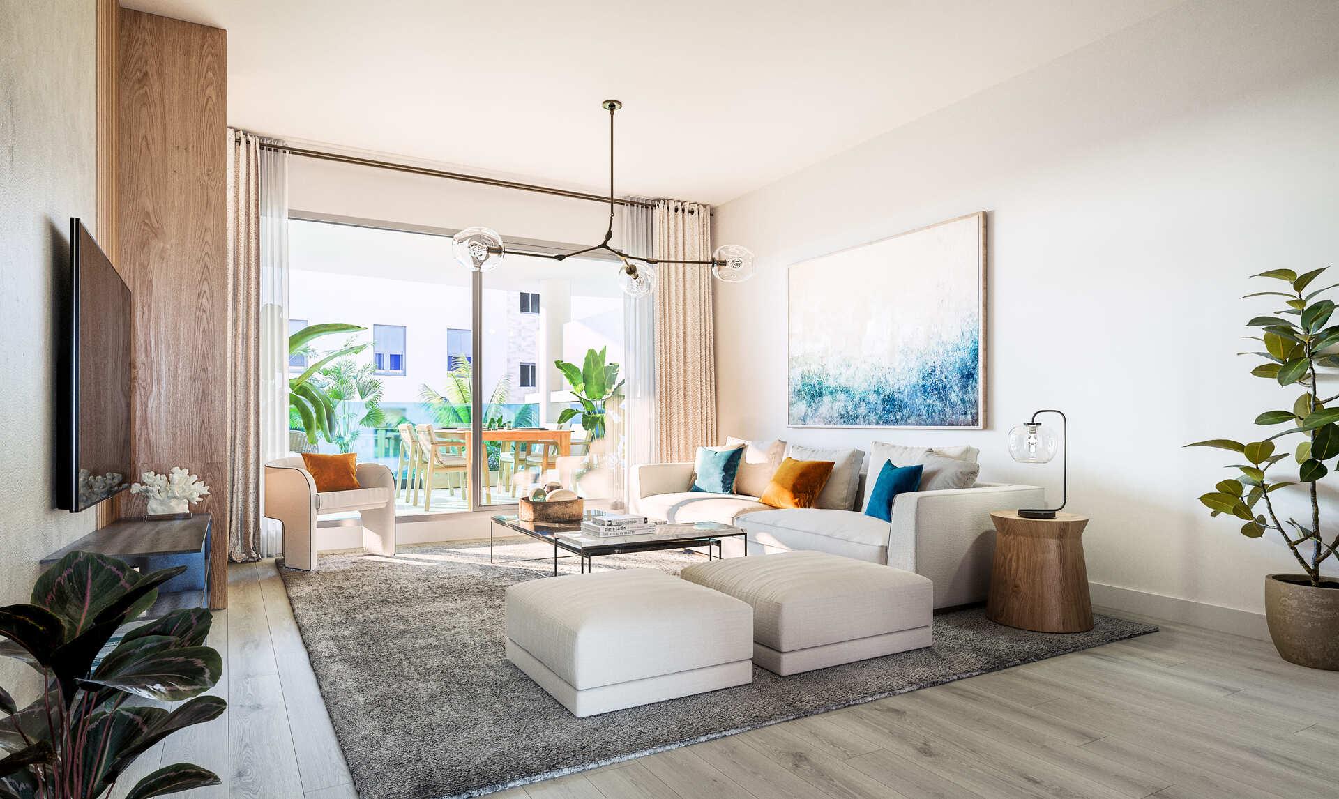 Communal pool and landscaped gardens in 63-unit new-build complex, Las Flores, Mijas