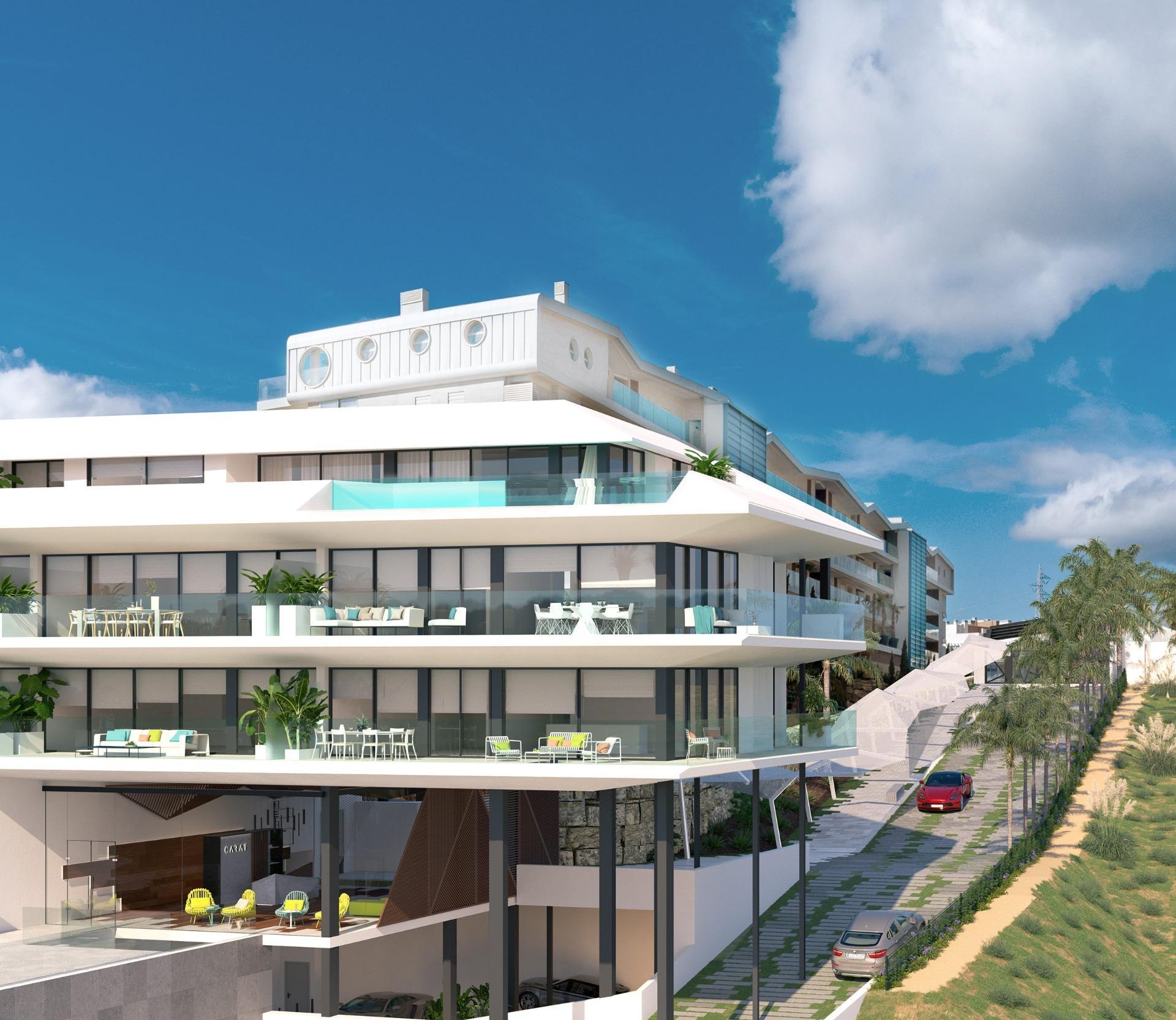 Communal solarium on roof level, new-build complex, Carvajal, Fuengirola