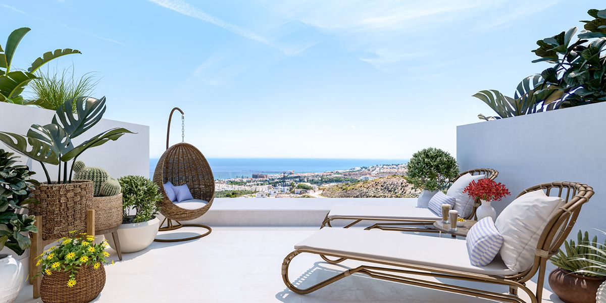 Exterior facade of new-build apartment complex, La Cala de Mijas, Mijas