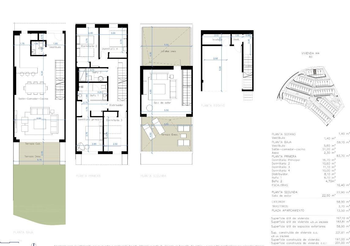 Floor plan of 4-bedroom new-build townhouse, La Cala de Mijas, Mijas