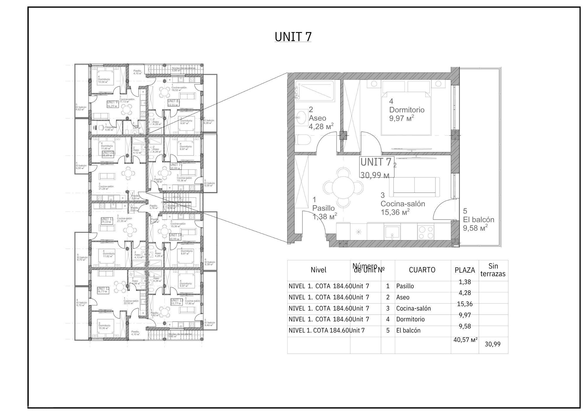 Floor plan showing layout of 1-bedroom penthouse, Golf Puig Campana, Finestrat