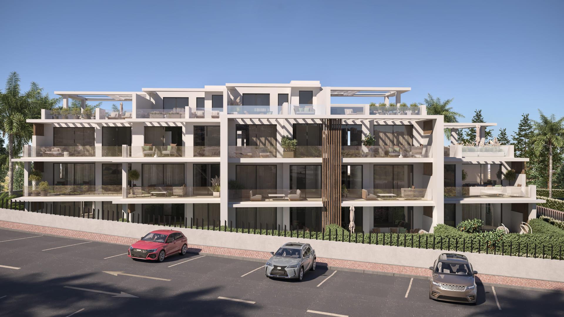 Render of main bedroom in new-build apartment, Sotoserena, Estepona