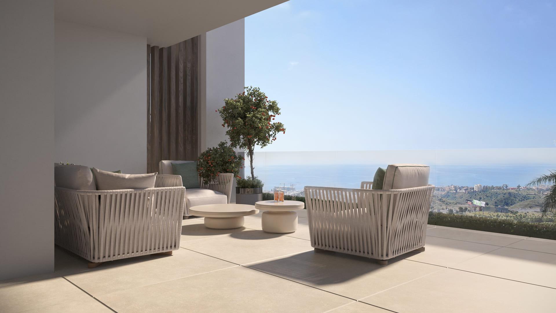 Render of kitchen island and fittings in new-build apartment, Sotoserena, Estepona