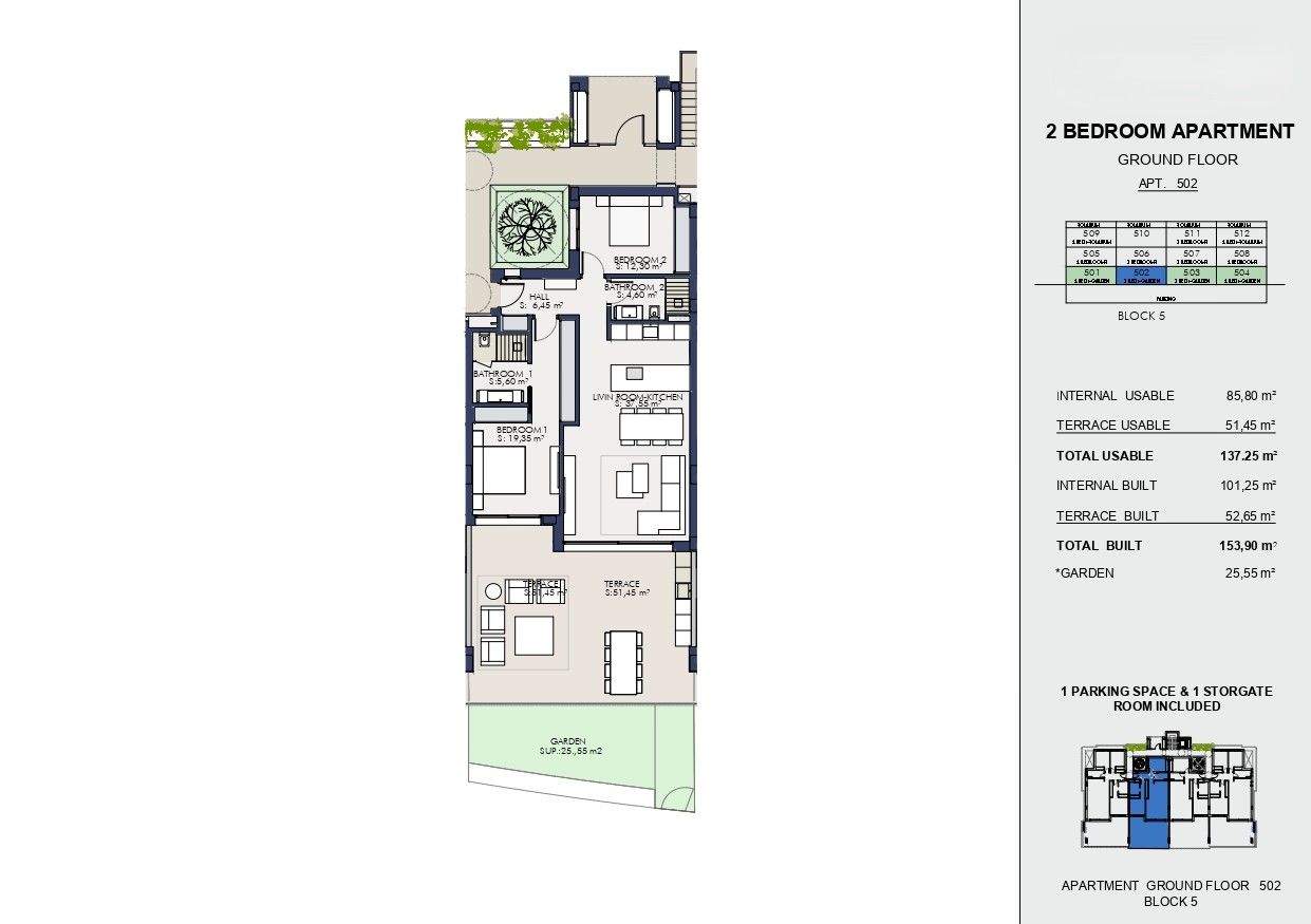 Floor plan of 2-bedroom ground-floor apartment in Nueva Milla De Oro, Estepona