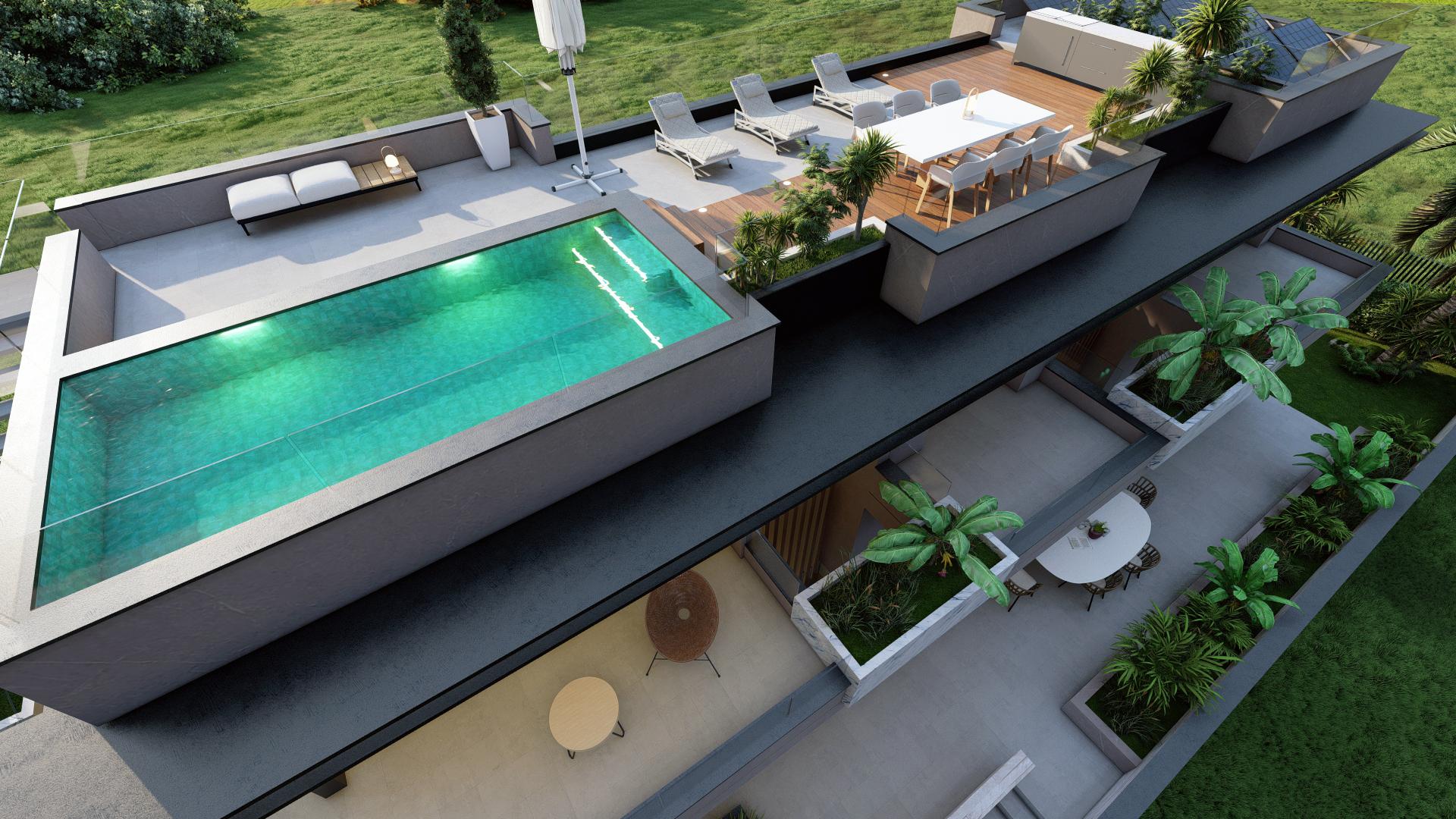Solarium terrace with coastal and hillside views, 5-bedroom new-build villa, El Higuerón