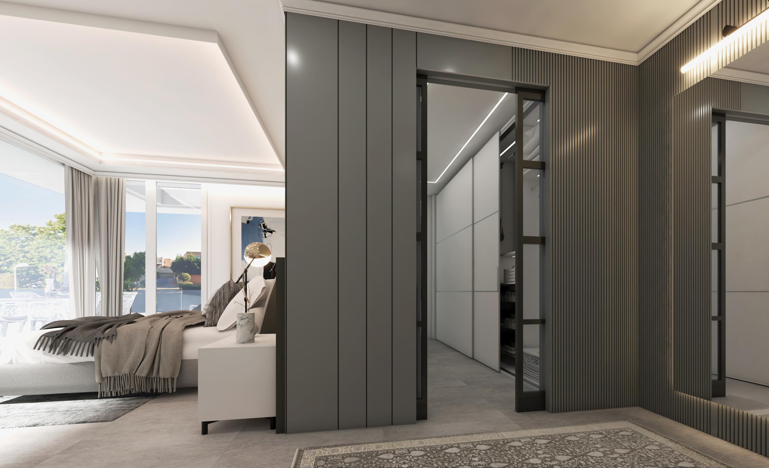 Open-plan living and dining area with floor-to-ceiling glazing, new-build villa, El Higuerón