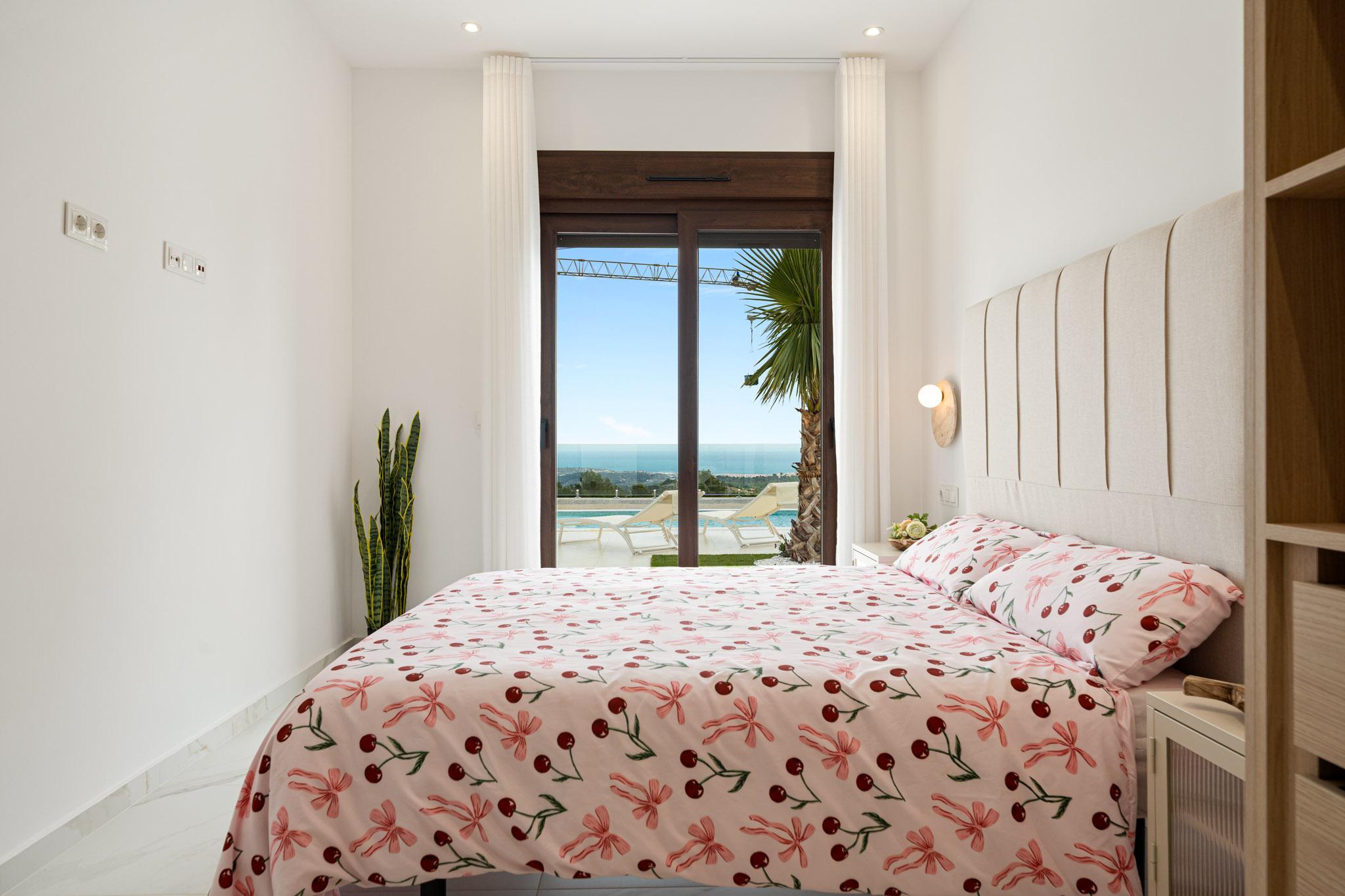 Bedroom window with exterior view, new-build villa, Pla de Cantal, Polop