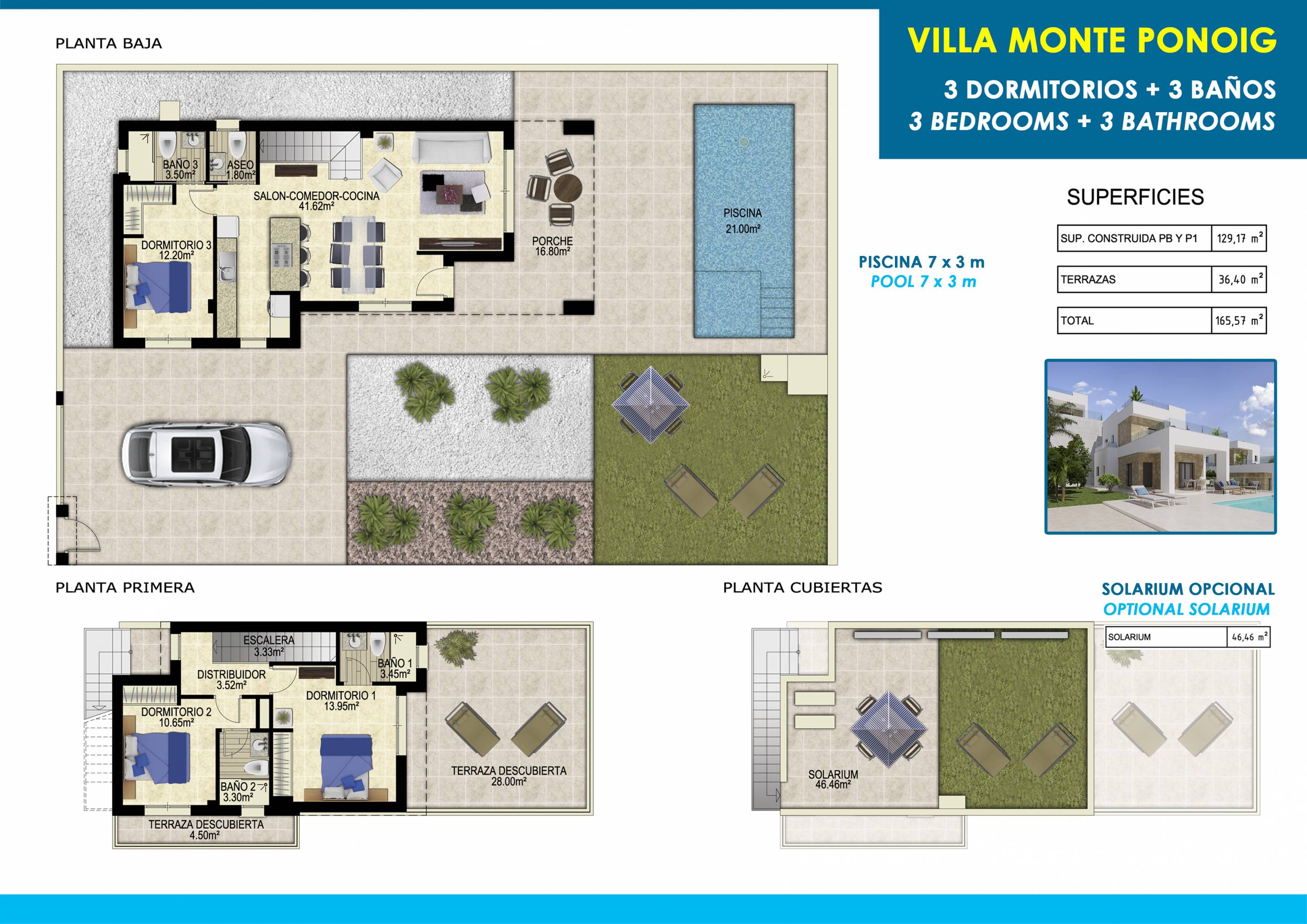 Floor plan of 3-bedroom new-build villa in Pla de Cantal, Polop