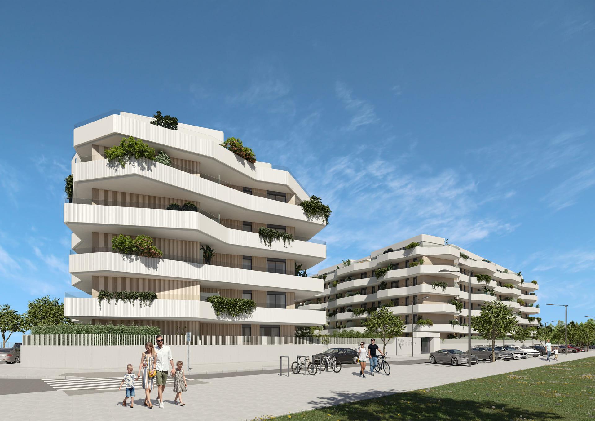 Landscaped community garden area at apartment complex, Las Lagunas Centro, Mijas