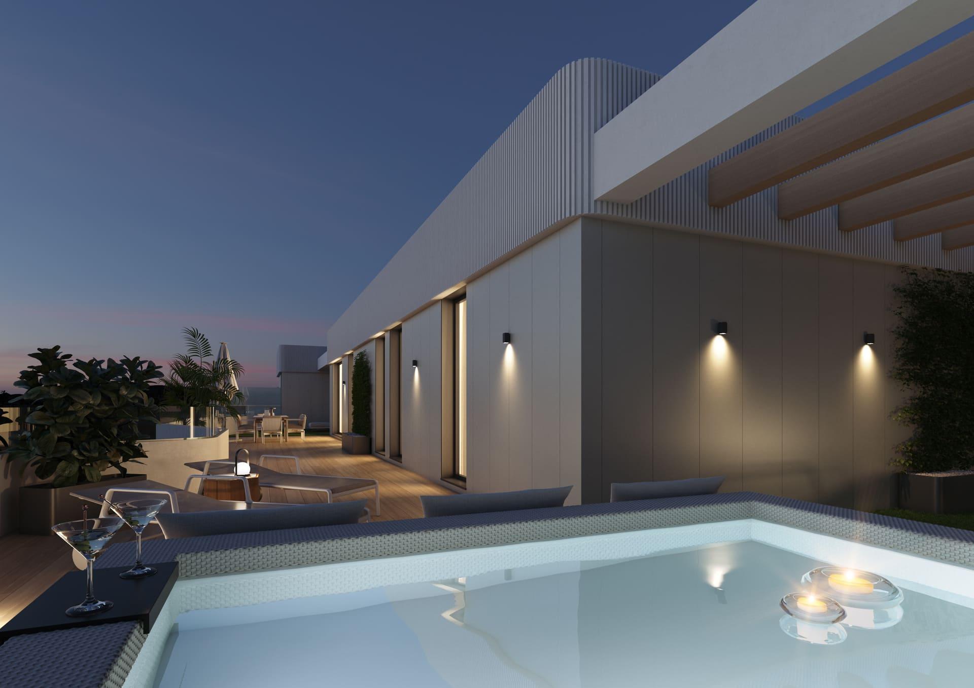 Fully tiled bathroom in 2-bedroom new-build apartment, Las Lagunas Centro, Mijas