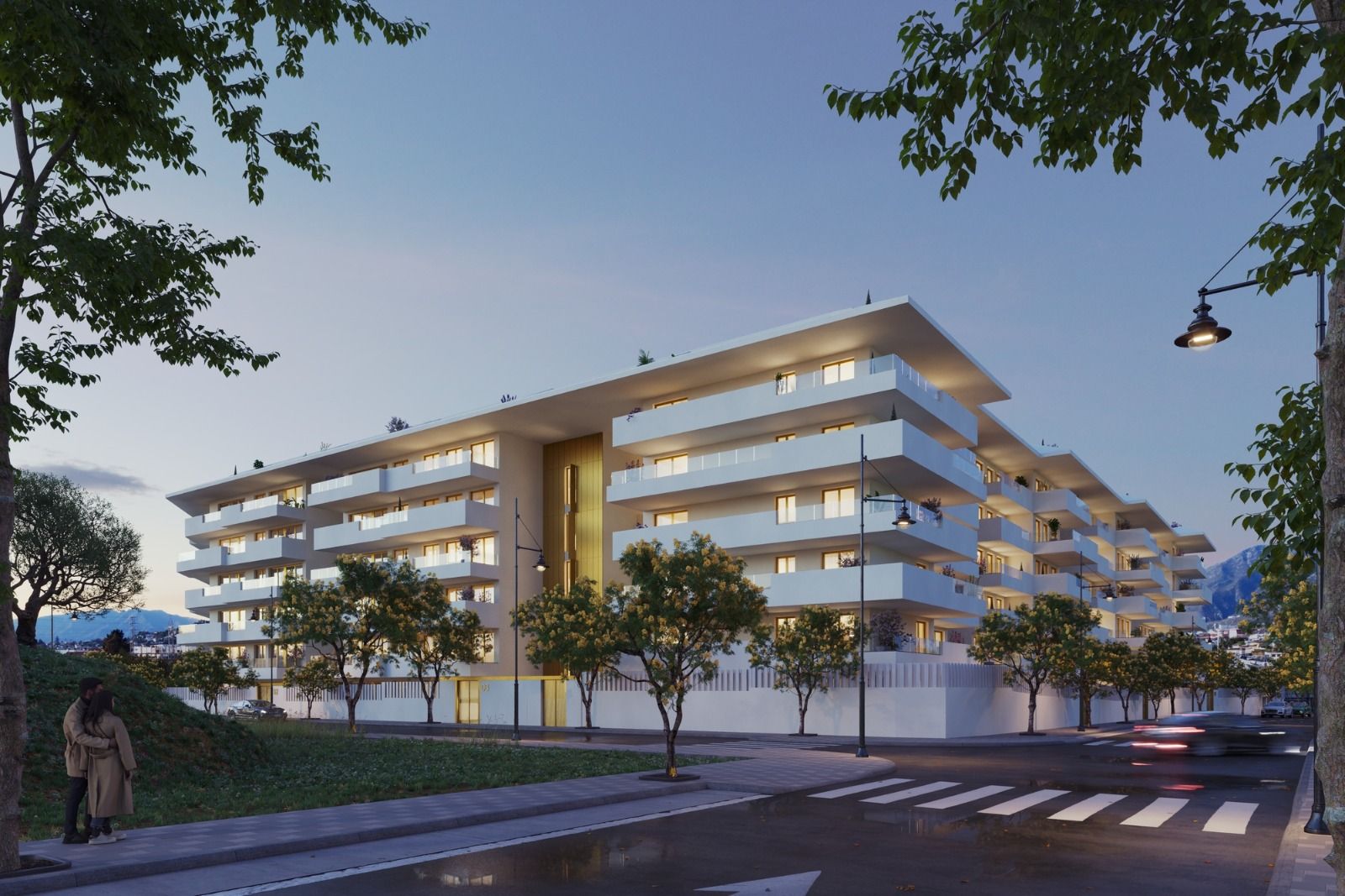Building detail of new-build complex in Los Pacos, Fuengirola