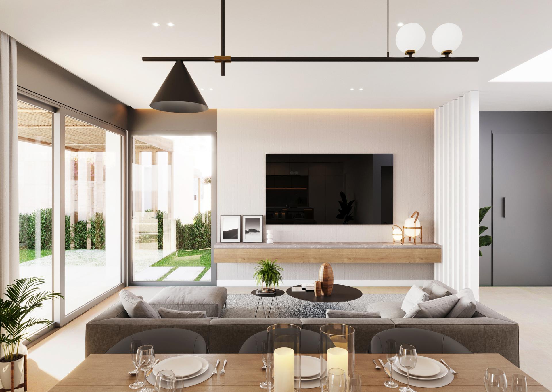 Exterior render and terrace, new-build villa in Pla de Cantal