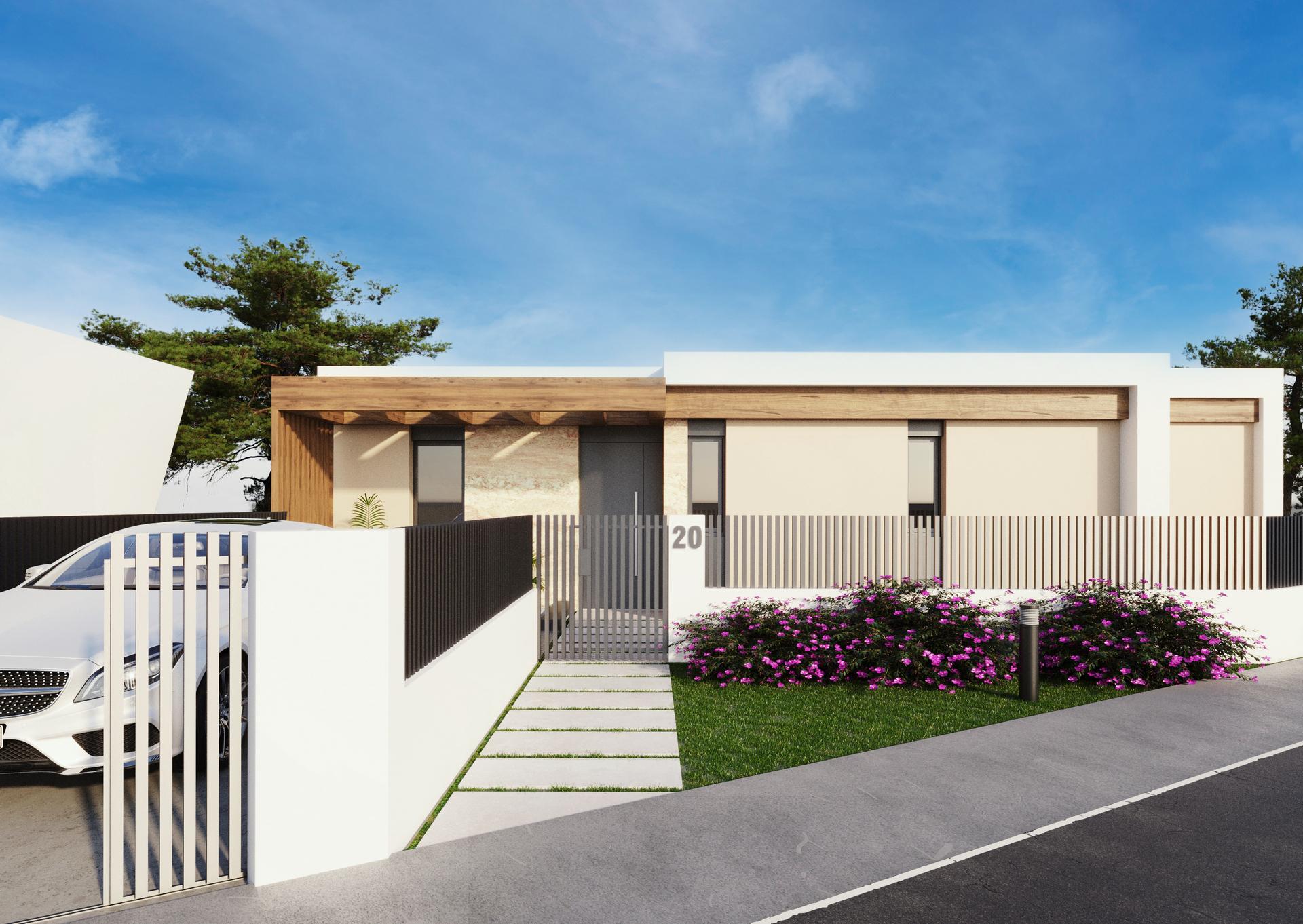 Terrace with pergola and garden, new-build villa, Pla de Cantal