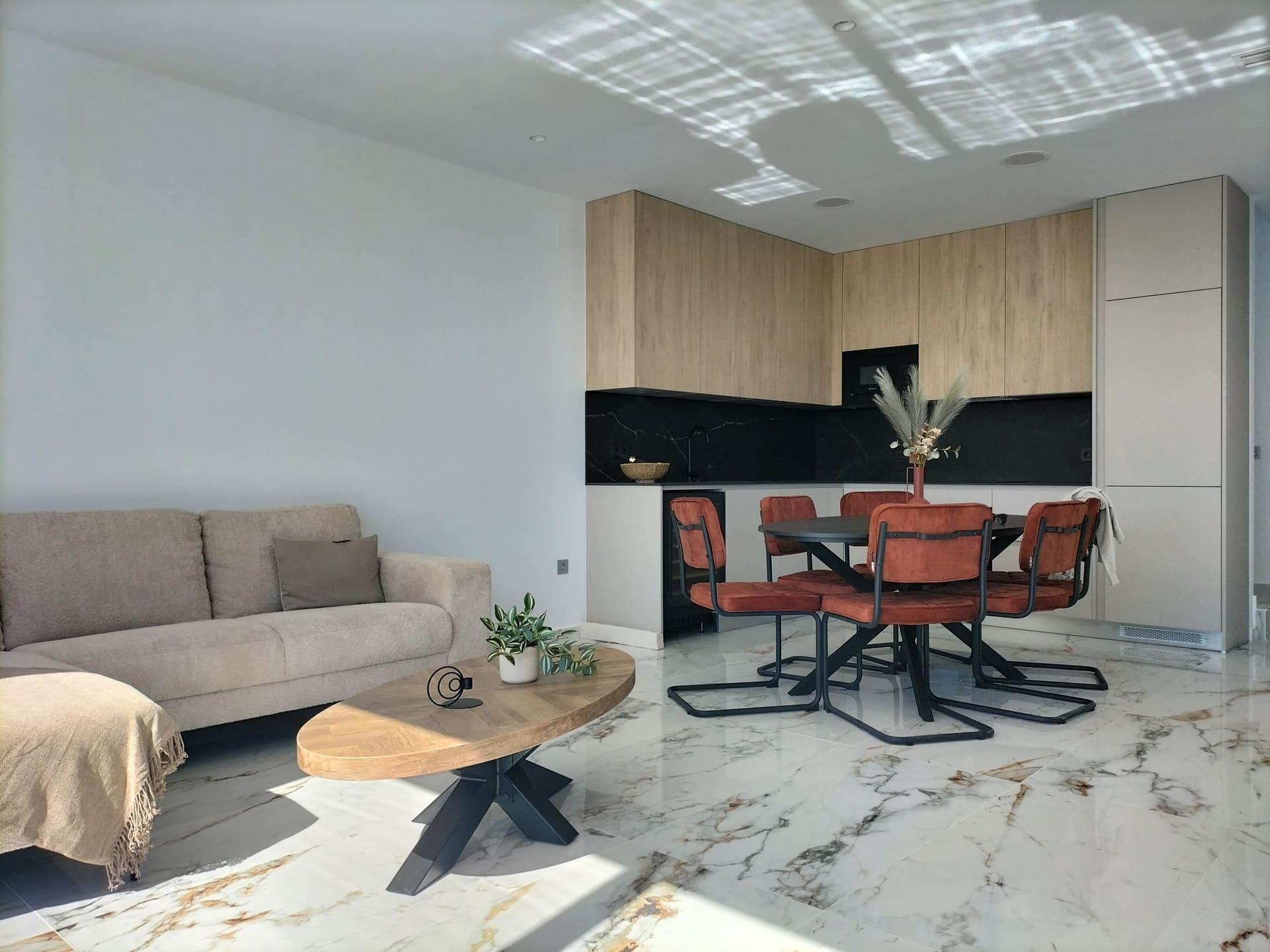 Living area with large rear-facing windows, new-build villa, Pinar de Campoverde