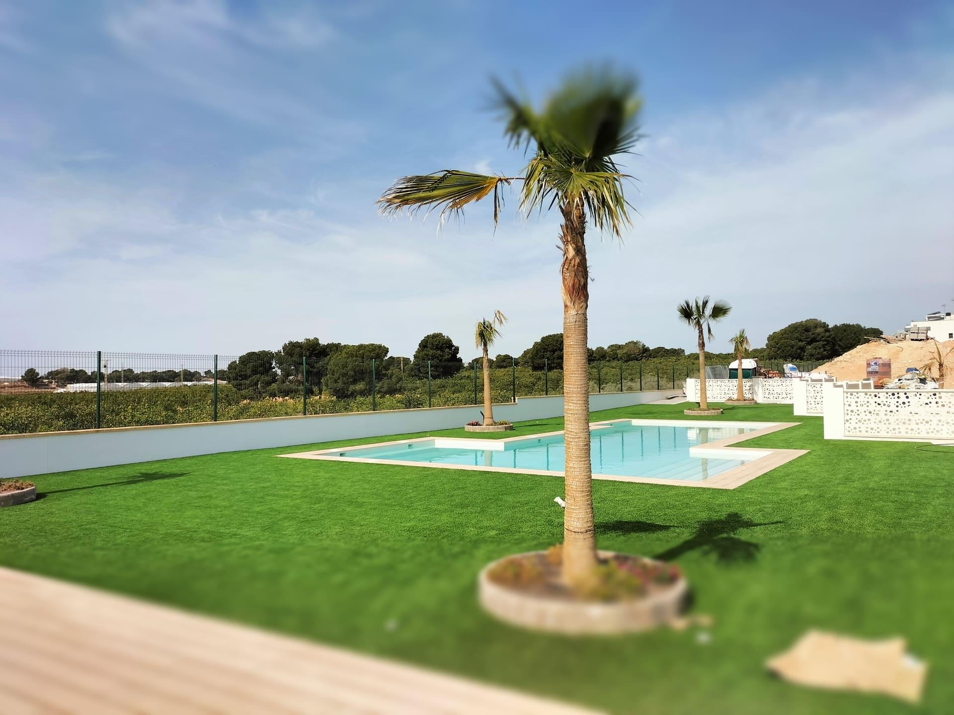 Rear terrace with view of private garden, new-build villa, Pinar de Campoverde