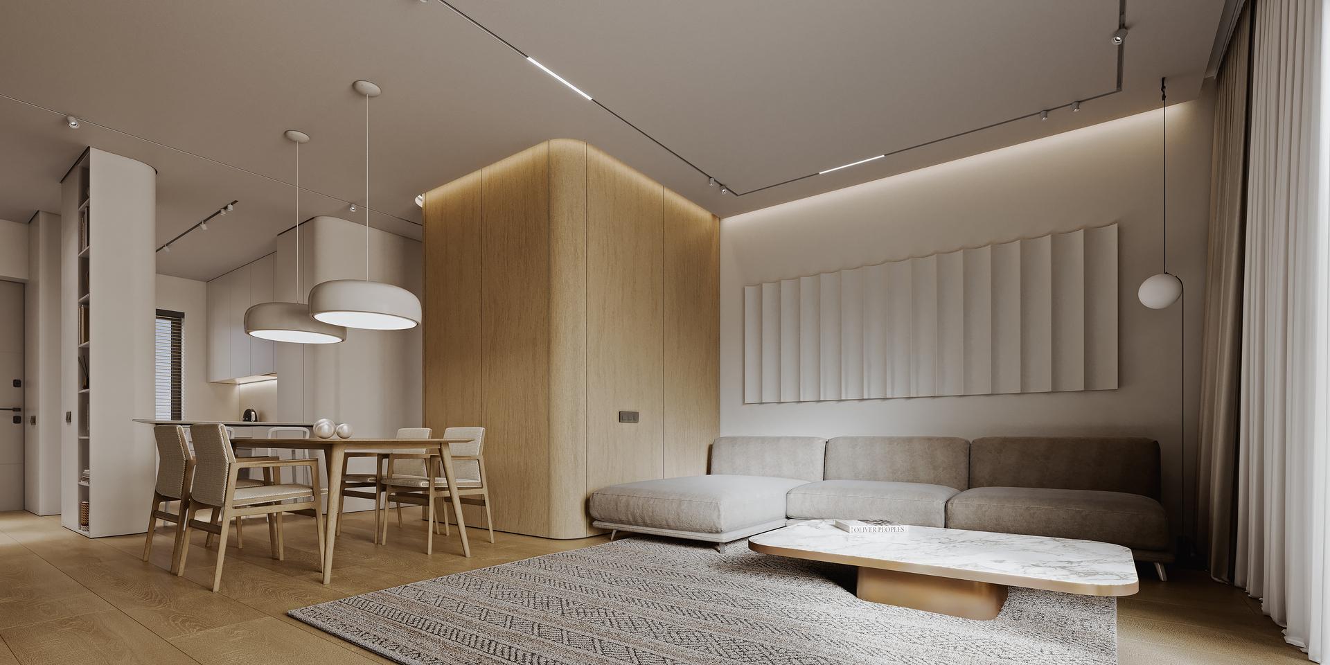 Open-plan living and dining area with floor-to-ceiling windows in 2-bedroom penthouse, Calaburra