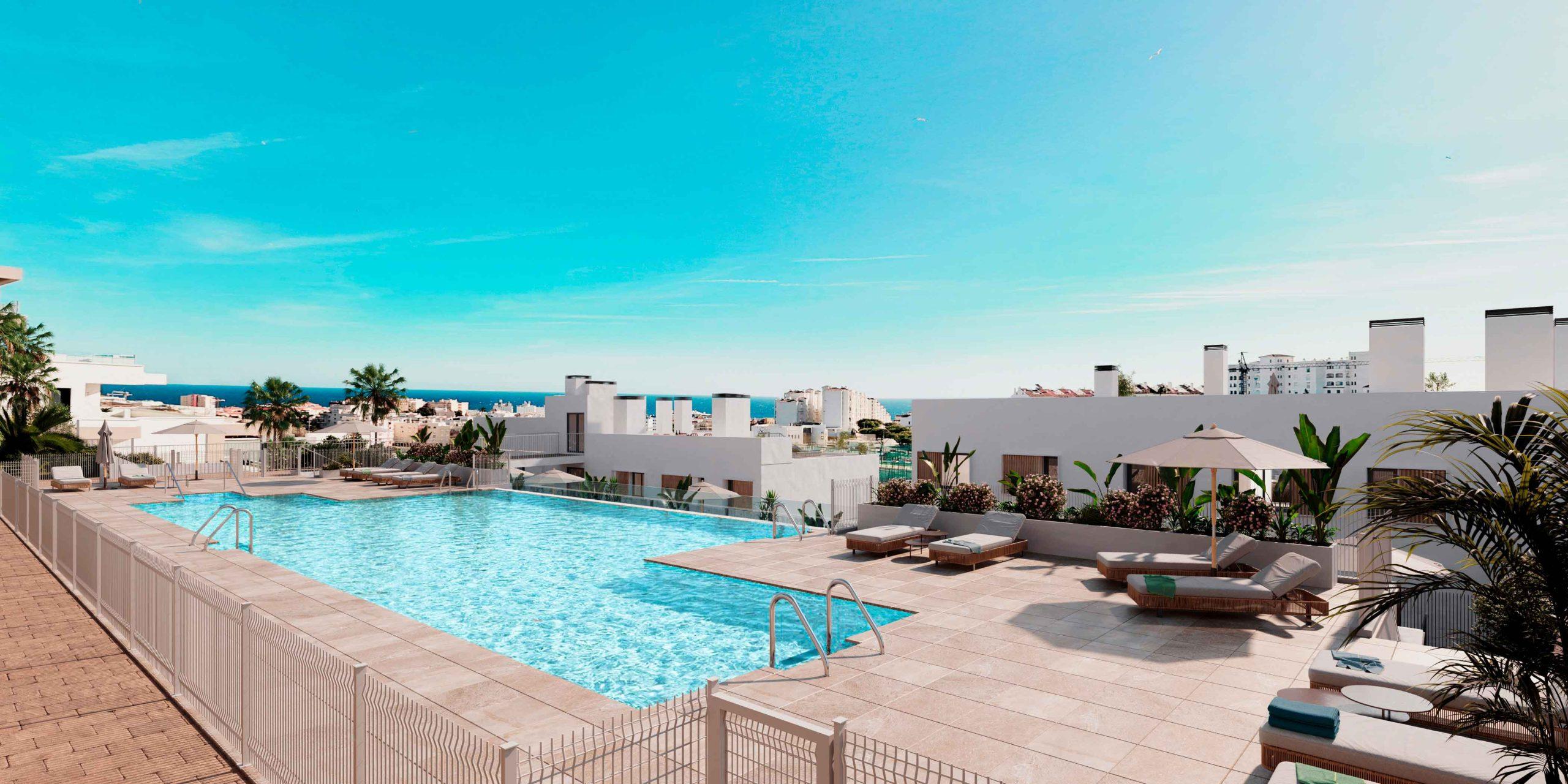 Views across residential area from solarium level of penthouse, Las Mesas, Estepona