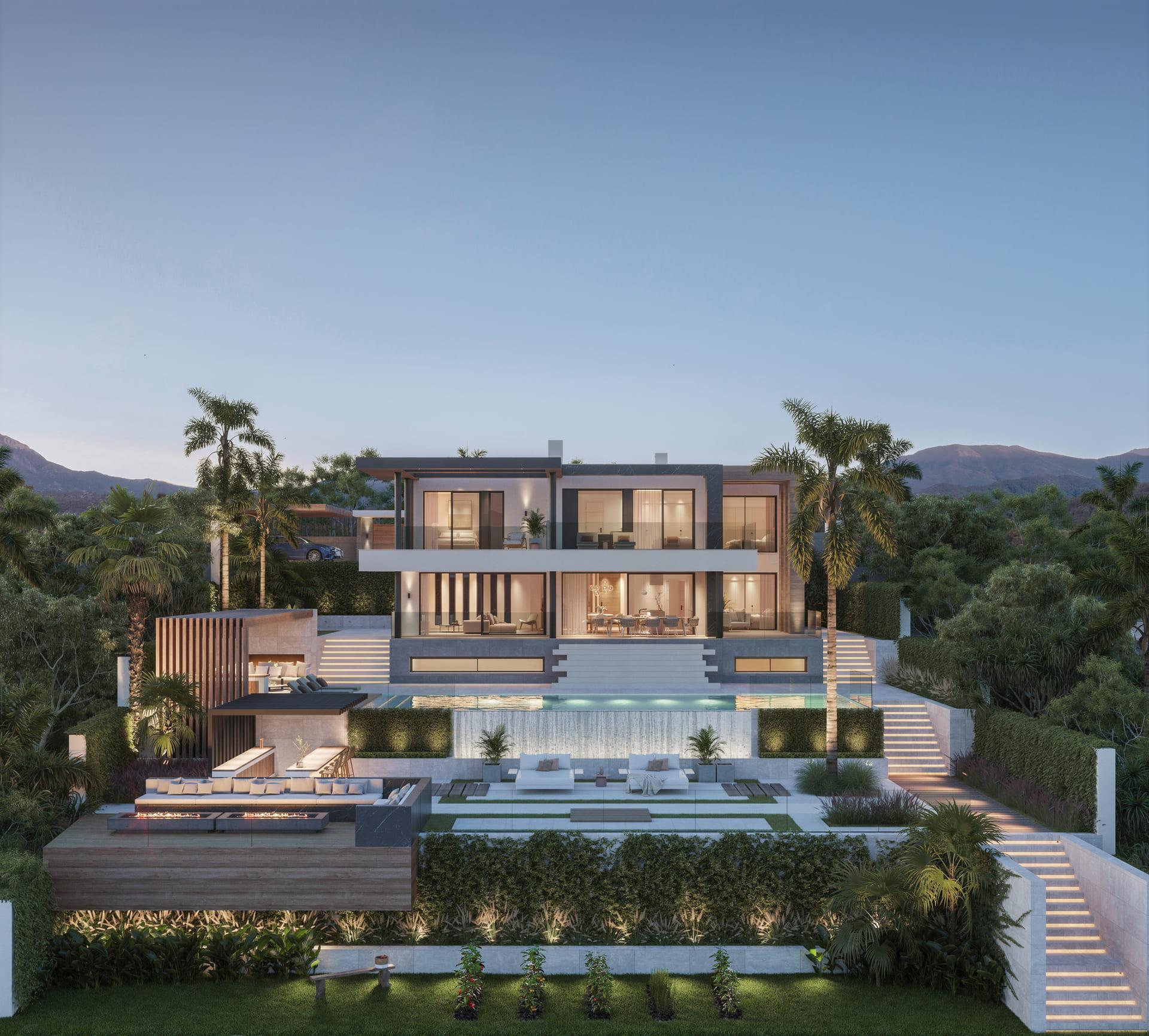 Side elevation of new-build villa on 1,166m2 plot, Hipodromo, Mijas