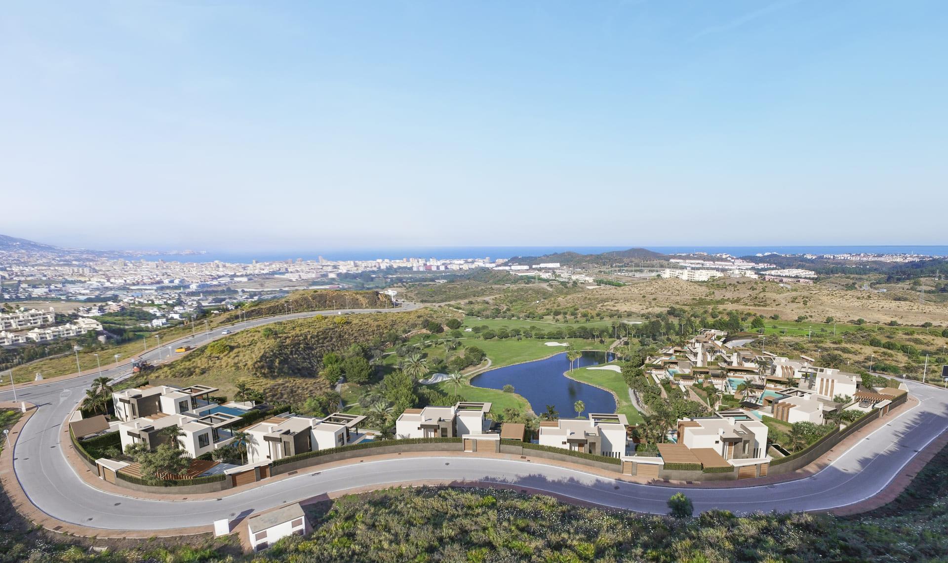 Front elevation of new-build 5-bedroom villa in Hipodromo, Mijas