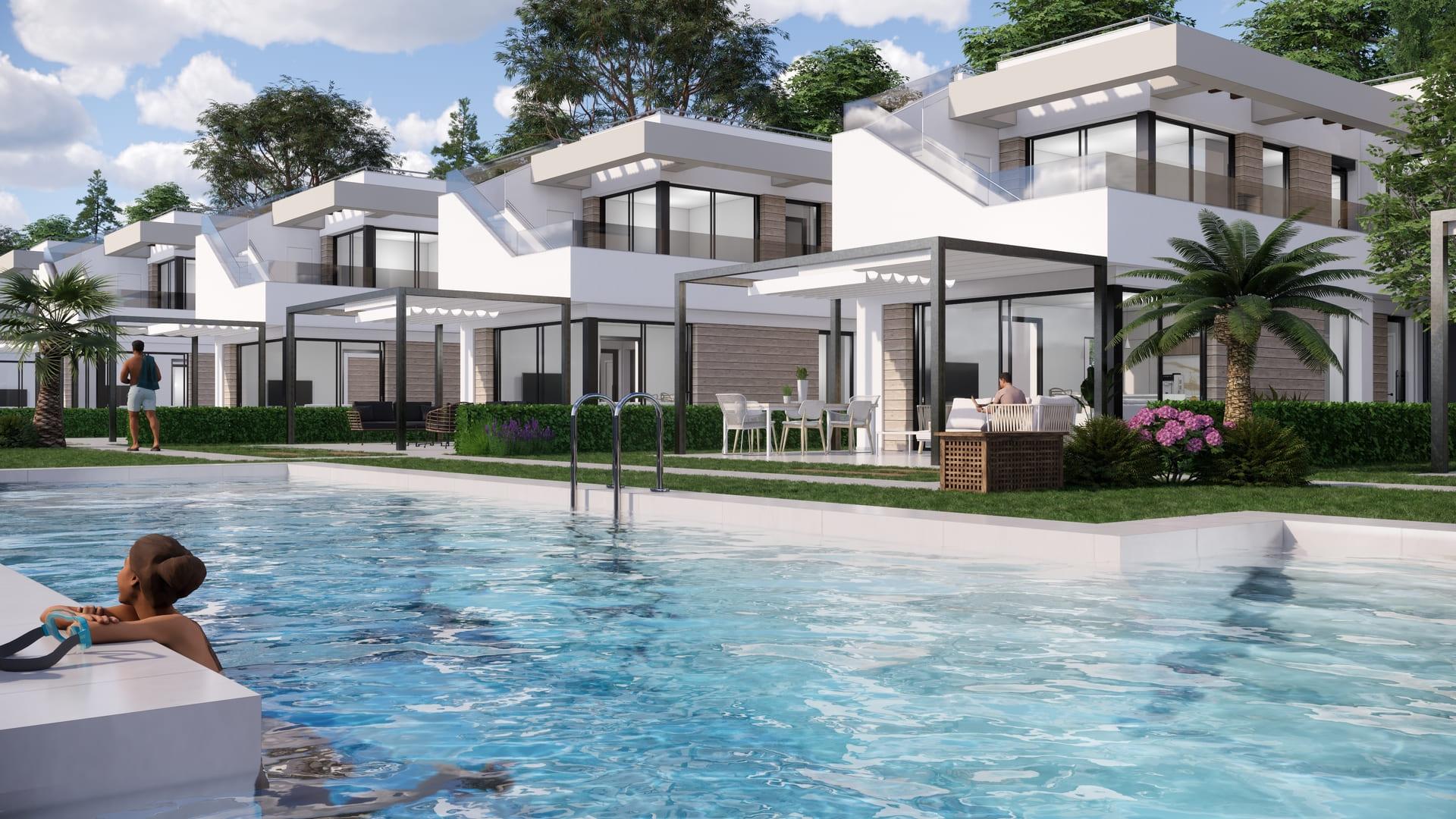 Side exterior view of 3-bedroom new-build villa on 255 m2 plot, Pinar de Campoverde